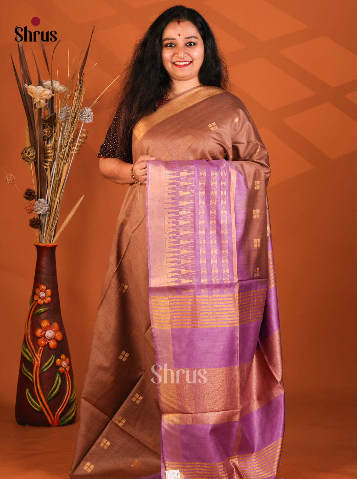Brown & Purple- Semi Tussar Saree - Shop on Shrus.com