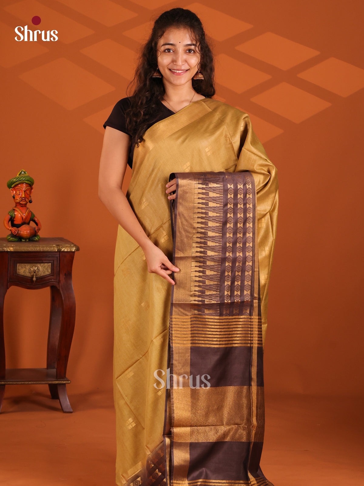 Beige & Brown- Semi Tussar Saree - Shop on Shrus.com