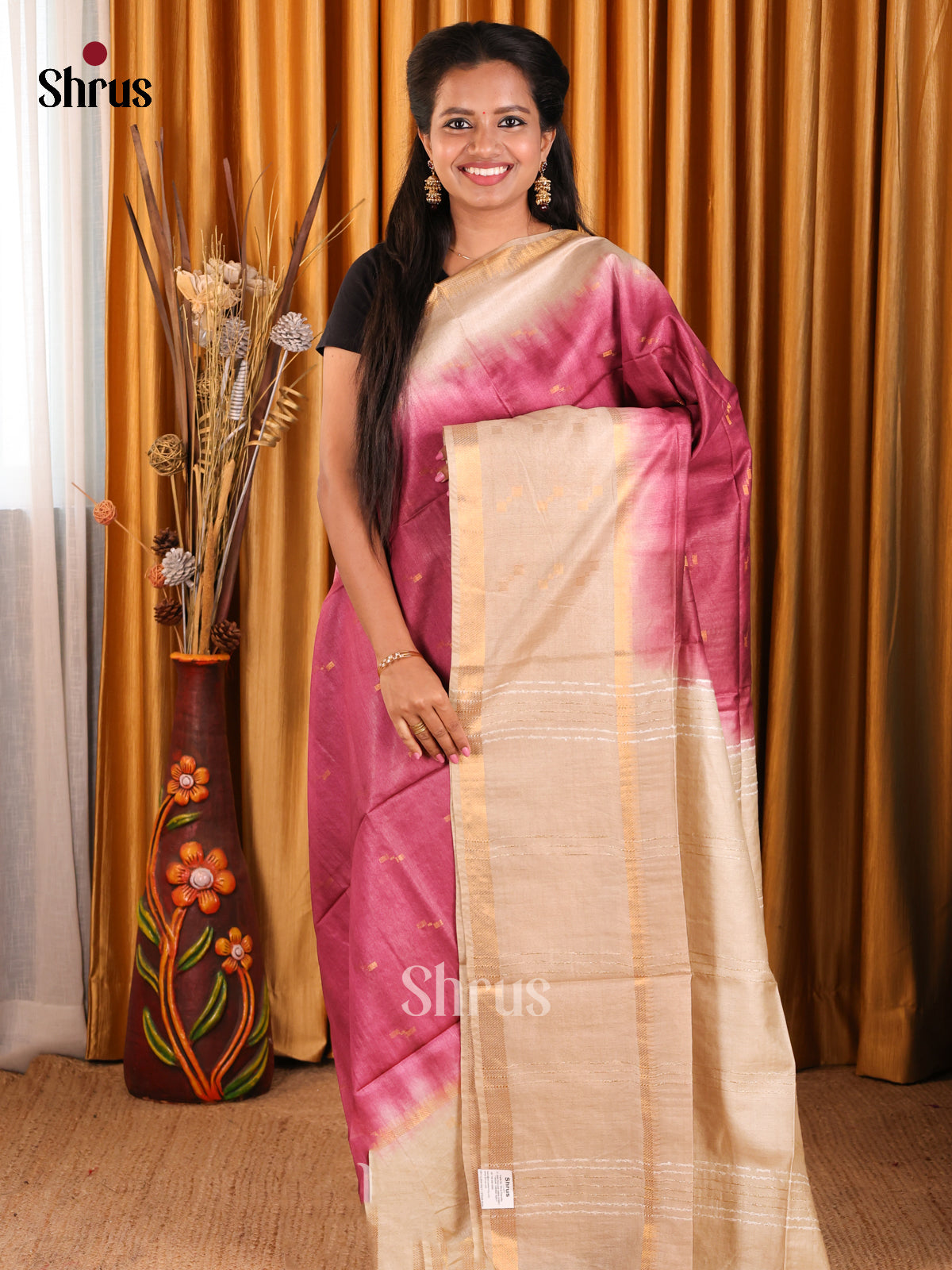 onion Peel & Cream - Semi Tussar Saree - Shop on Shrus.com