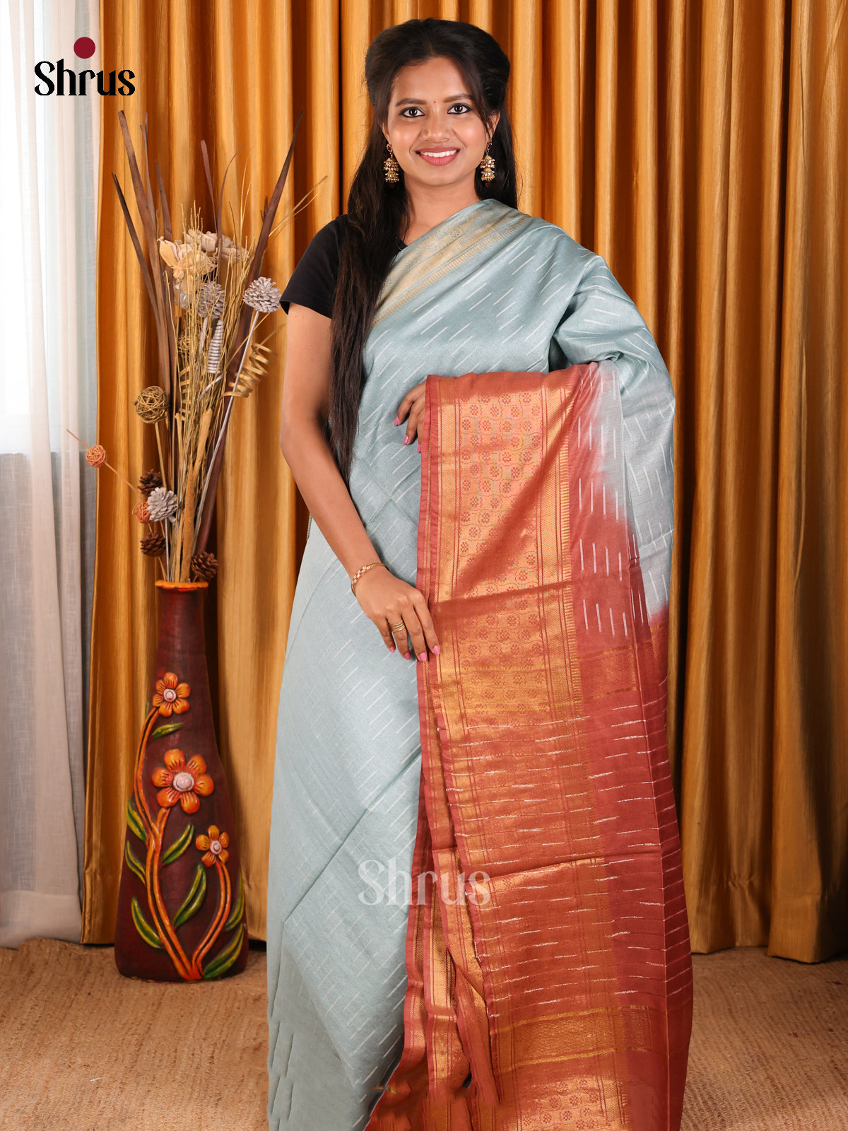 Grey & Brown- Semi Tussar Saree - Shop on Shrus.com