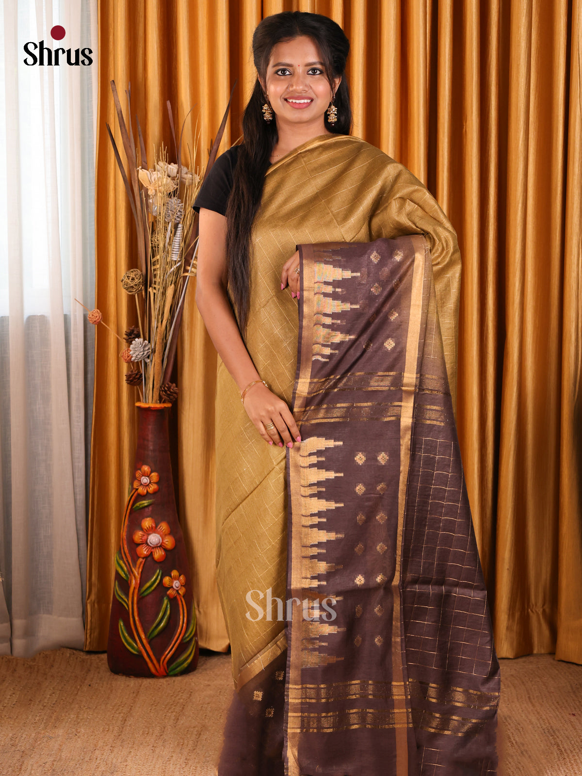 Beige & Brown- Semi Tussar Saree - Shop on Shrus.com