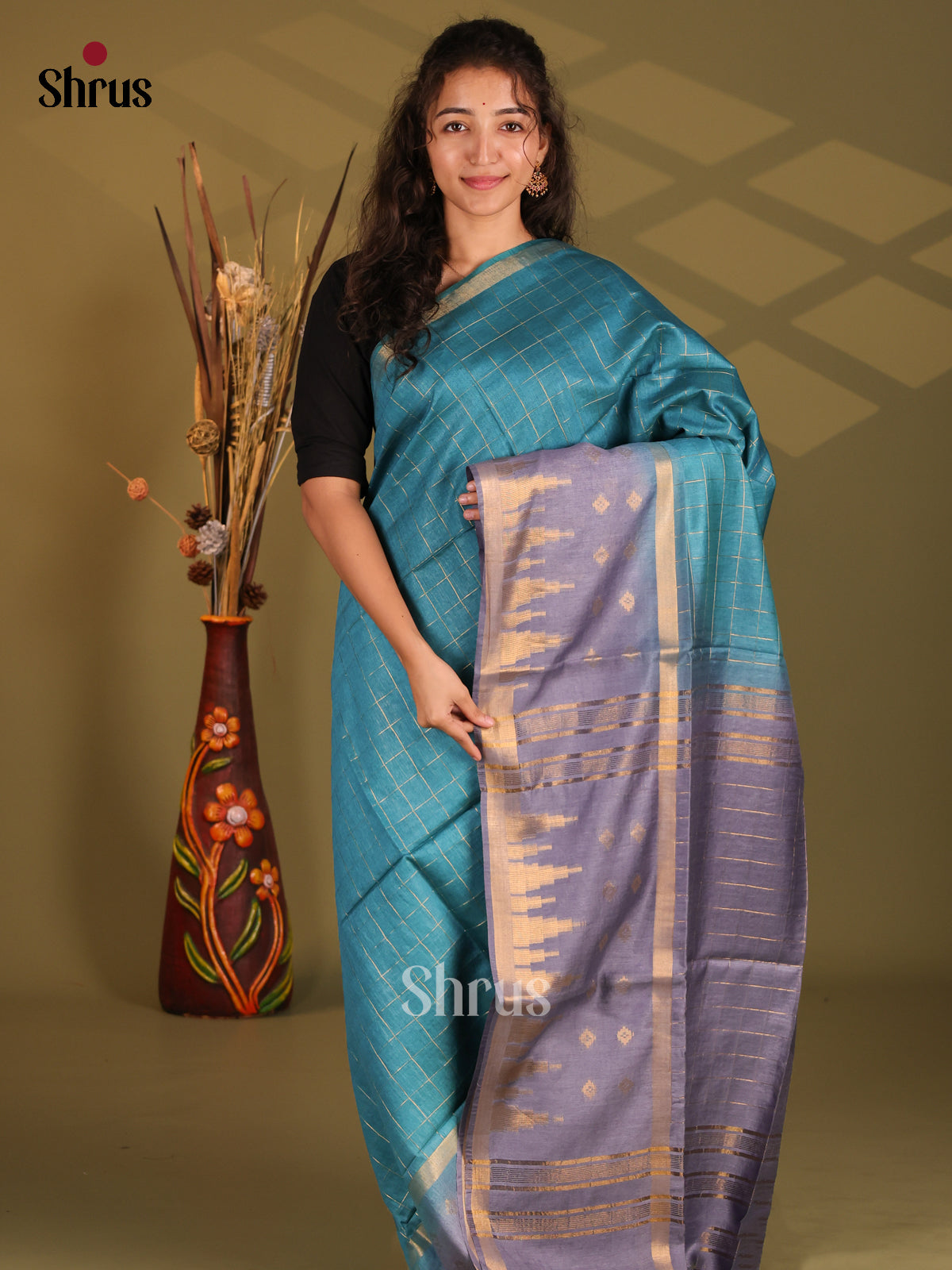 Blue & Lavender- Semi Tussar Saree - Shop on Shrus.com