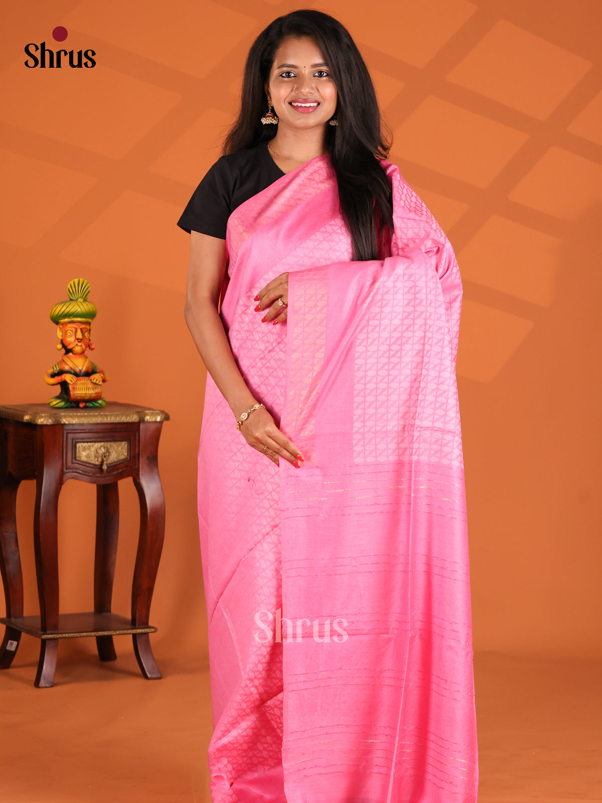 Pink(Single Tone)- Semi Tussar Saree - Shop on Shrus.com