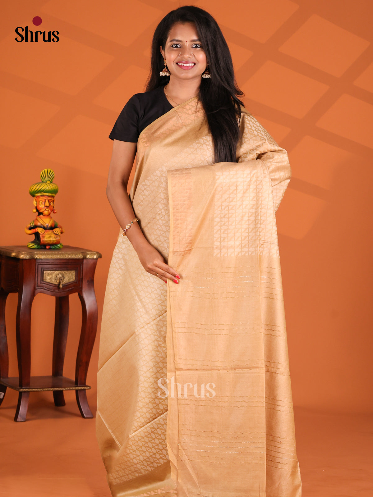 Peach(Single Tone)- Semi Tussar Saree - Shop on Shrus.com