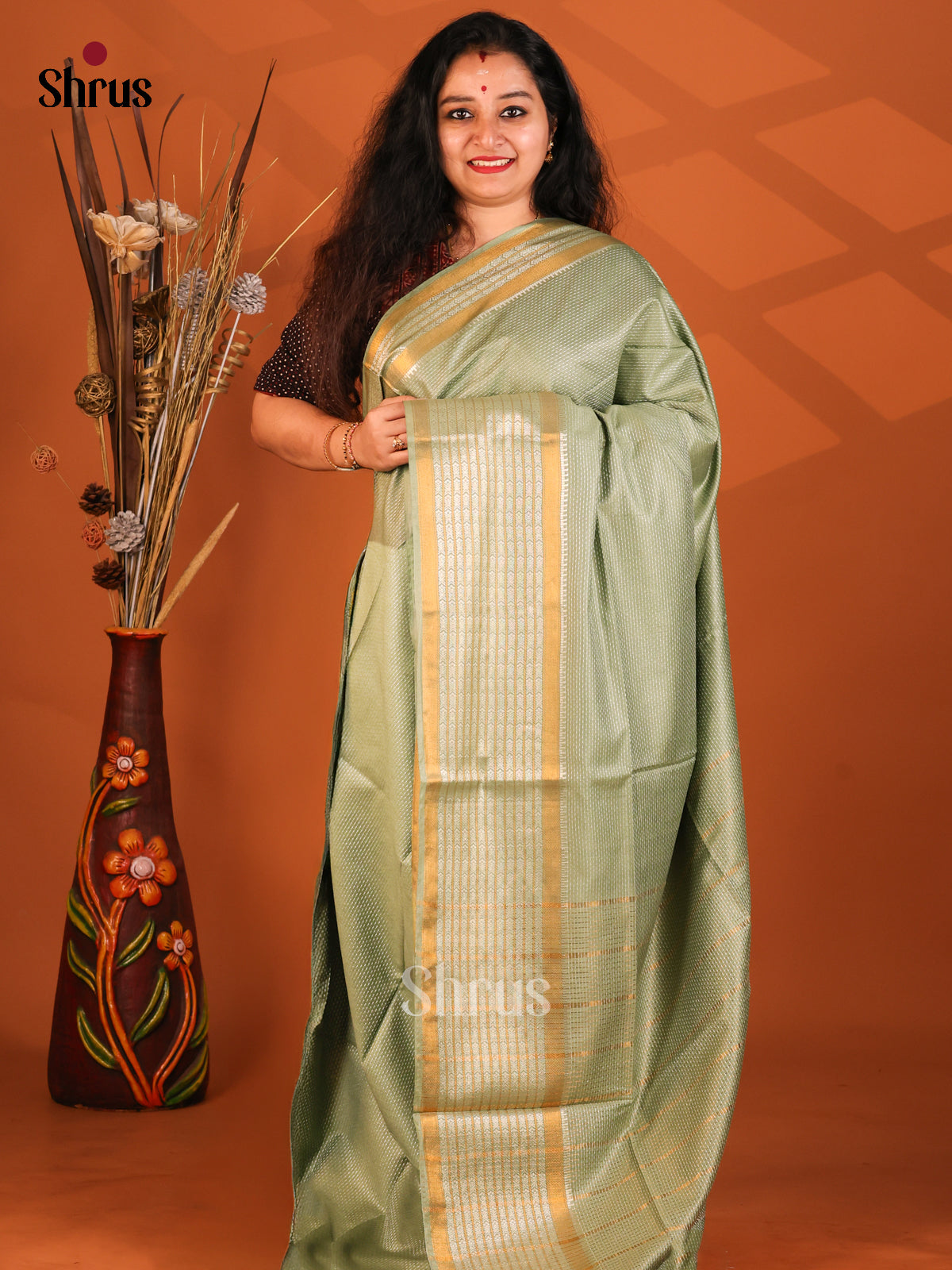 Green- Semi Tussar Saree - Shop on Shrus.com