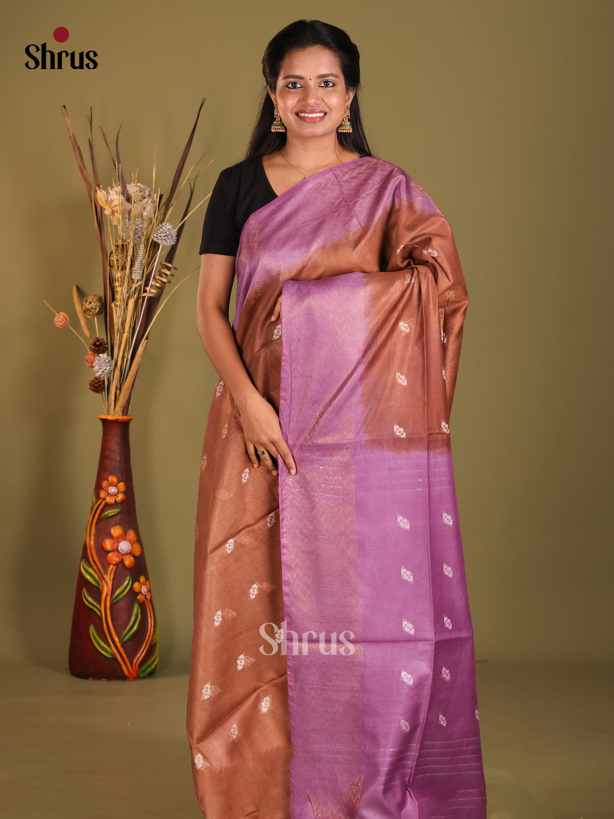 Brown & Purple - Semi Tussar saree - Shop on Shrus.com