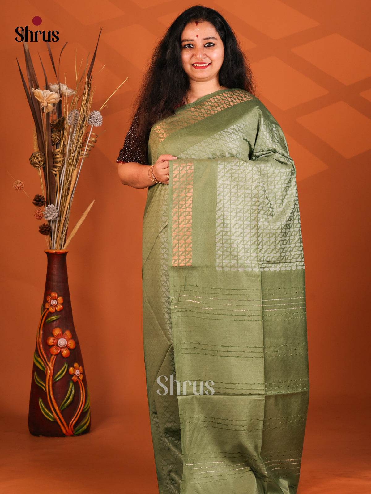 Green - Semi Tussar Saree - Shop on Shrus.com