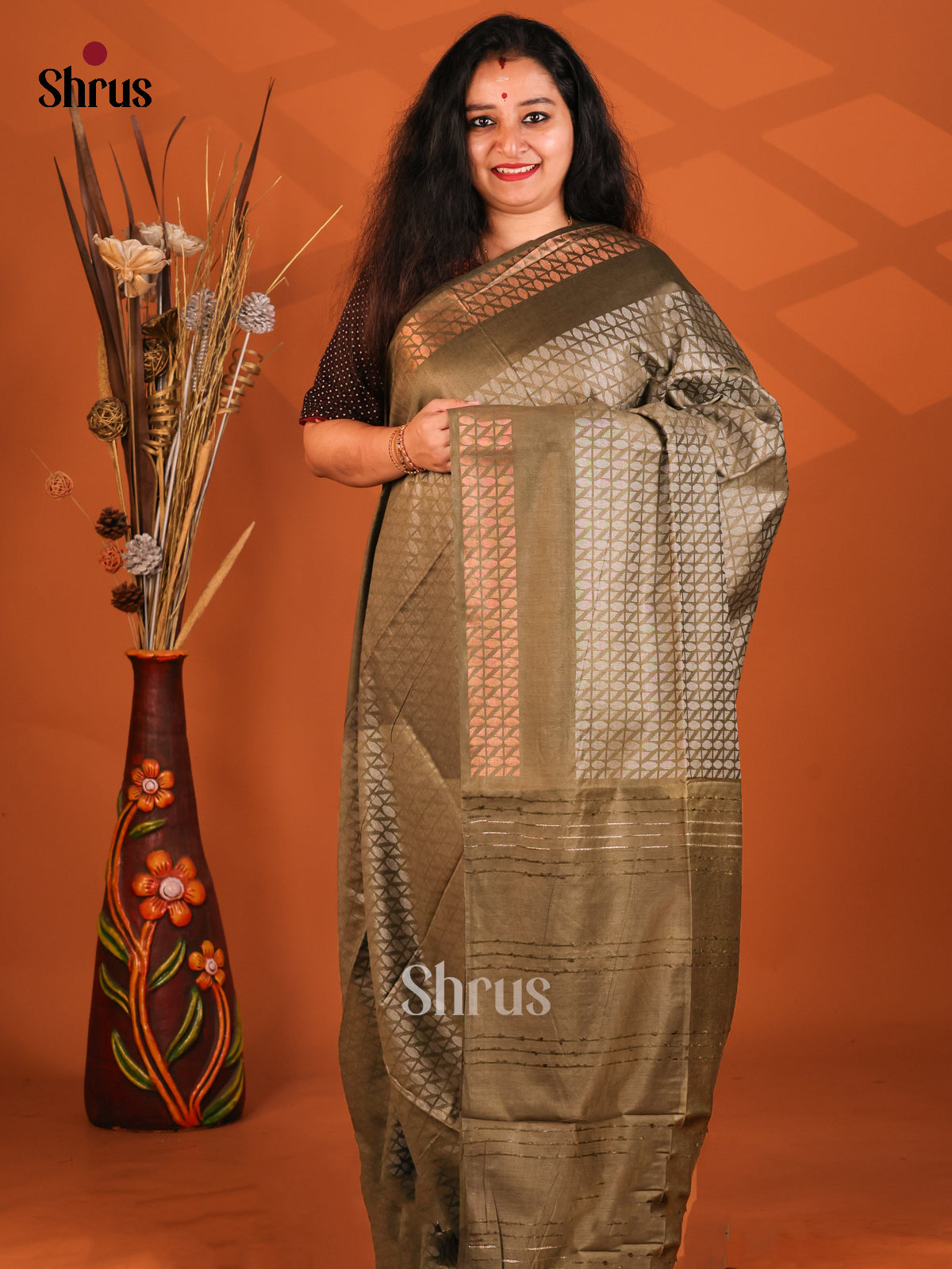 Chutney Green- Semi Tussar Saree - Shop on Shrus.com