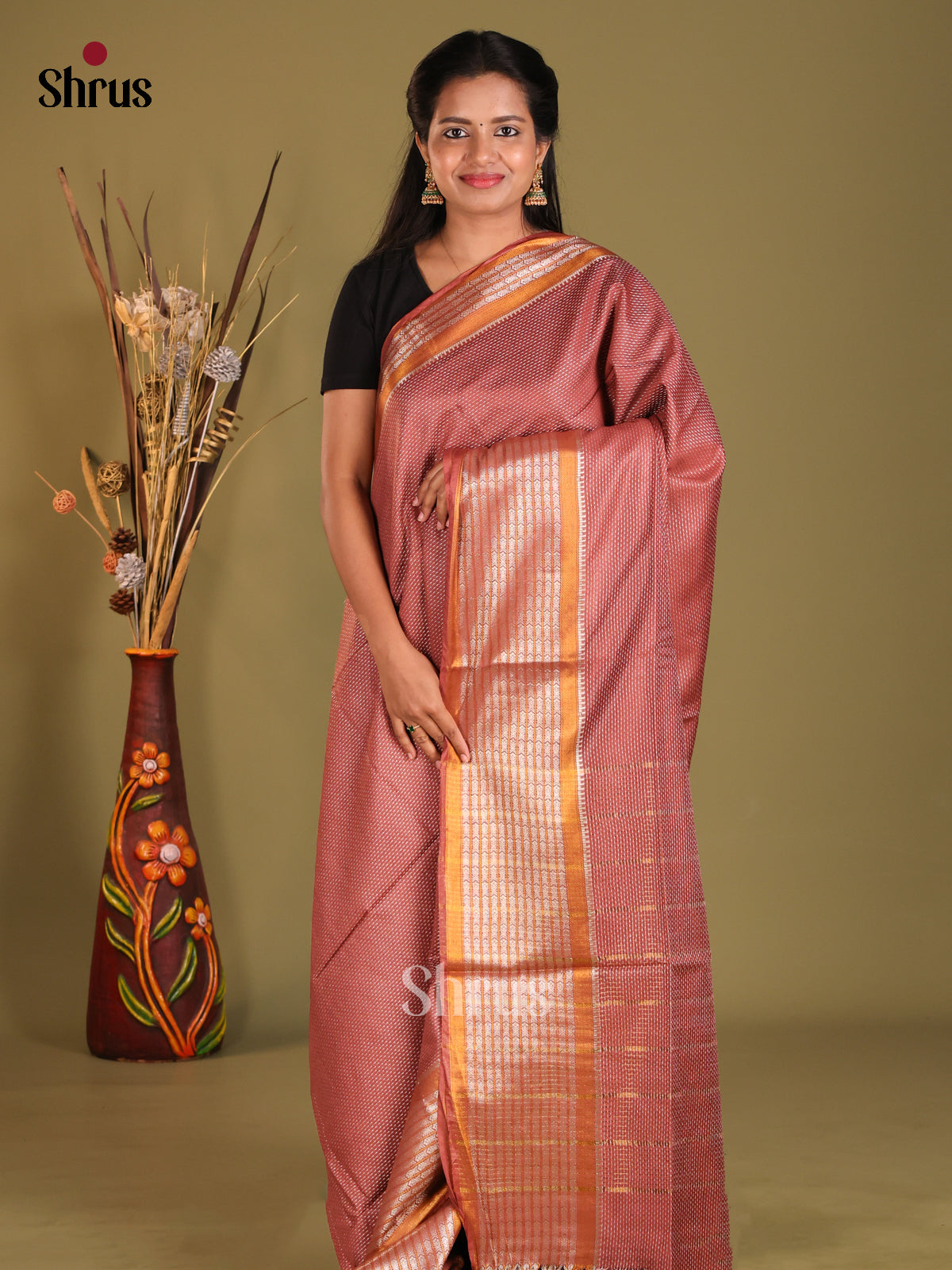 Maroon- Semi Tussar saree - Shop on Shrus.com