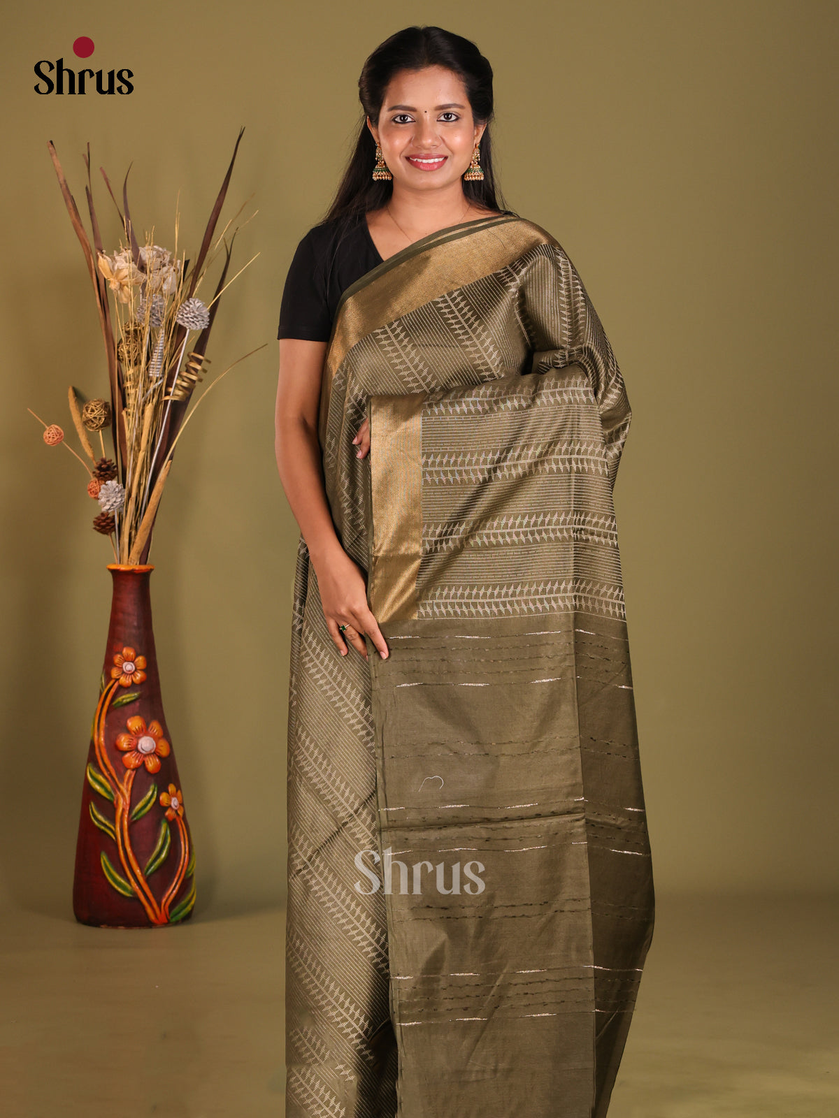 Chutney Green - Semi Tussar saree - Shop on Shrus.com
