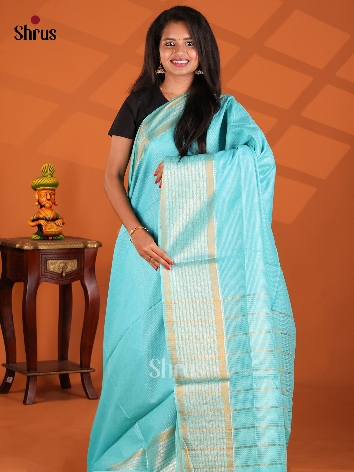 SKy Blue(Single tone)- Semi Tussar Saree - Shop on Shrus.com