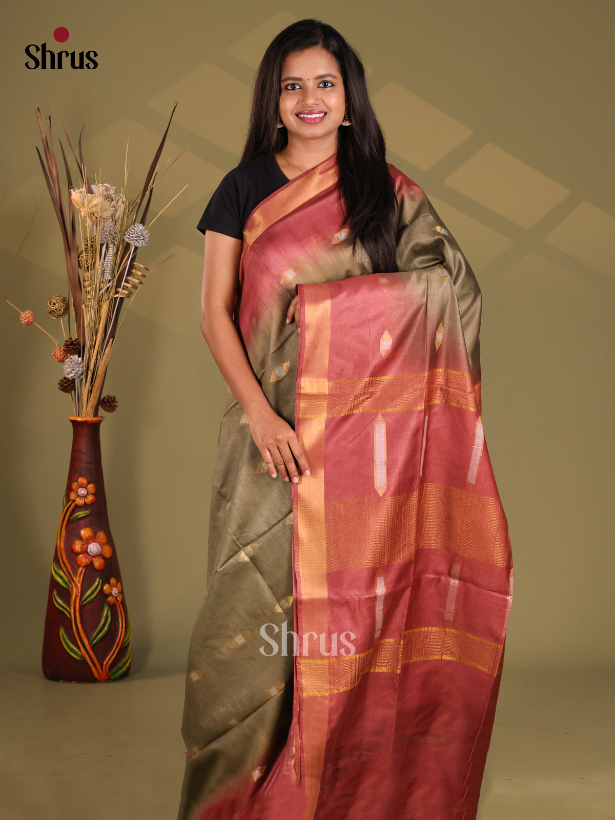Chutney Green & Arakku Maroon - Semi Tussar Saree - Shop on Shrus.com