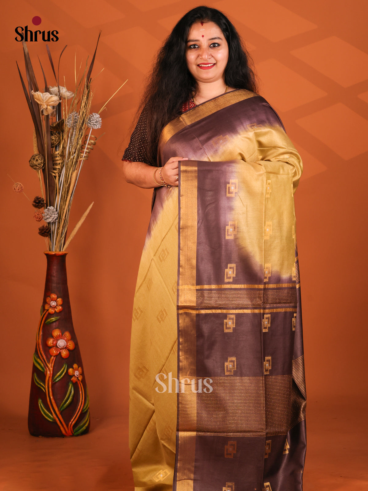 Beige & Brown - Semi Tussar Saree - Shop on Shrus.com
