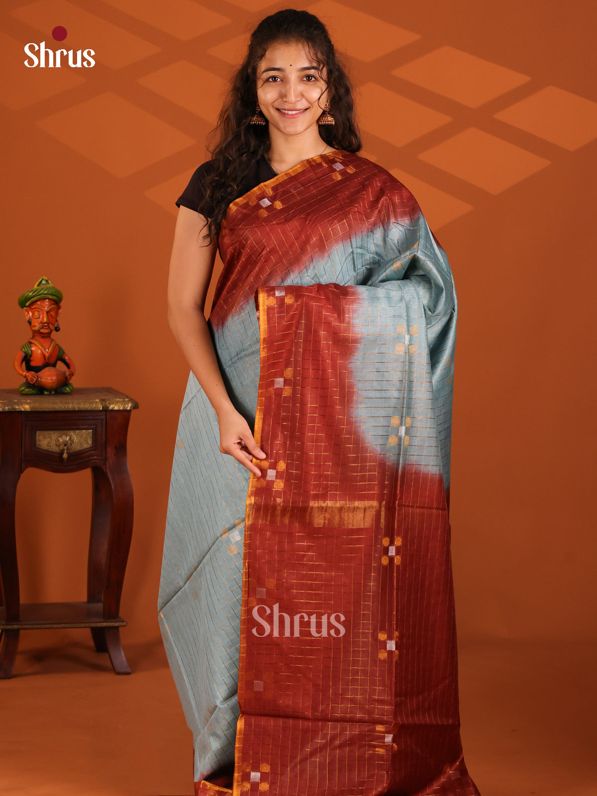 Blue & Maroon - Semi Tussar Saree - Shop on Shrus.com
