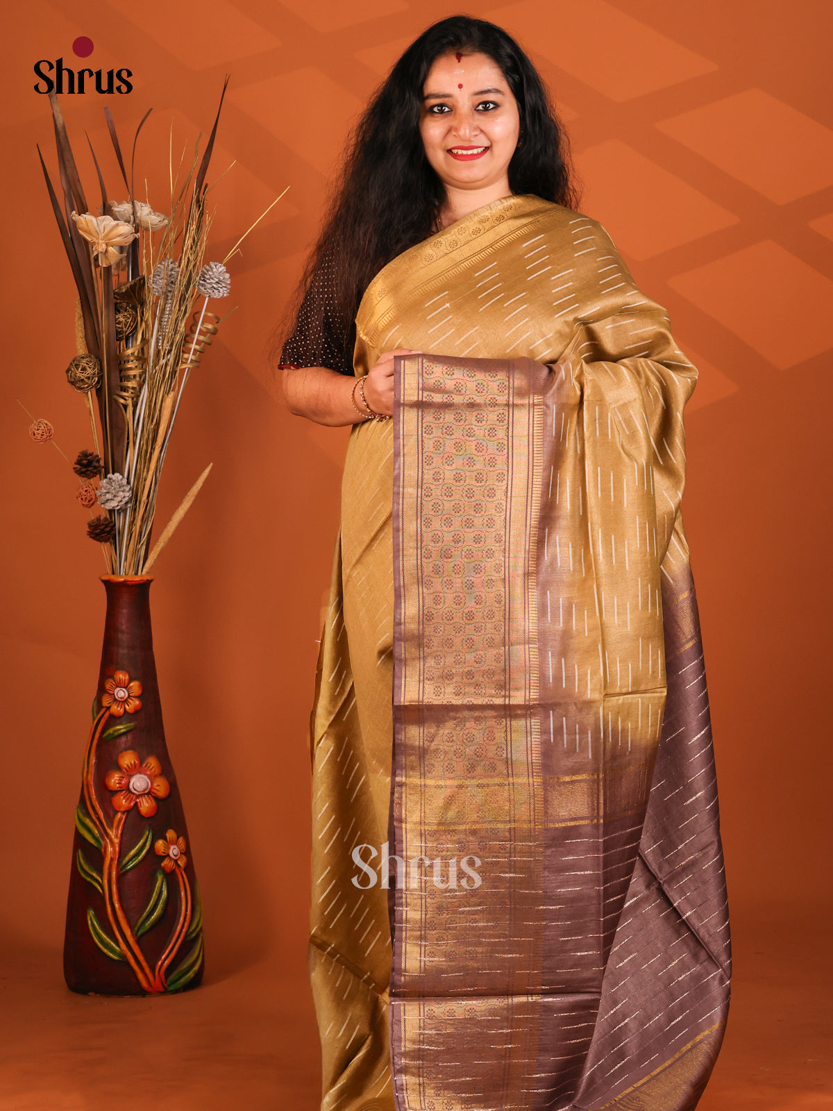Beige & Brown- Semi Tussar Saree - Shop on Shrus.com