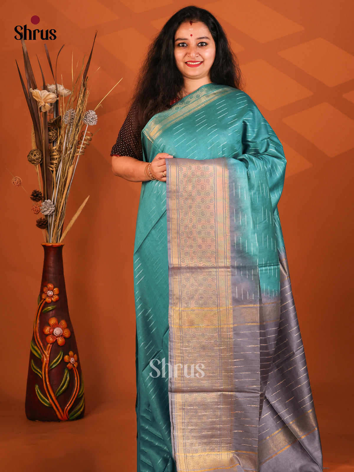 Blue & Grey - Semi Tussar Saree - Shop on Shrus.com