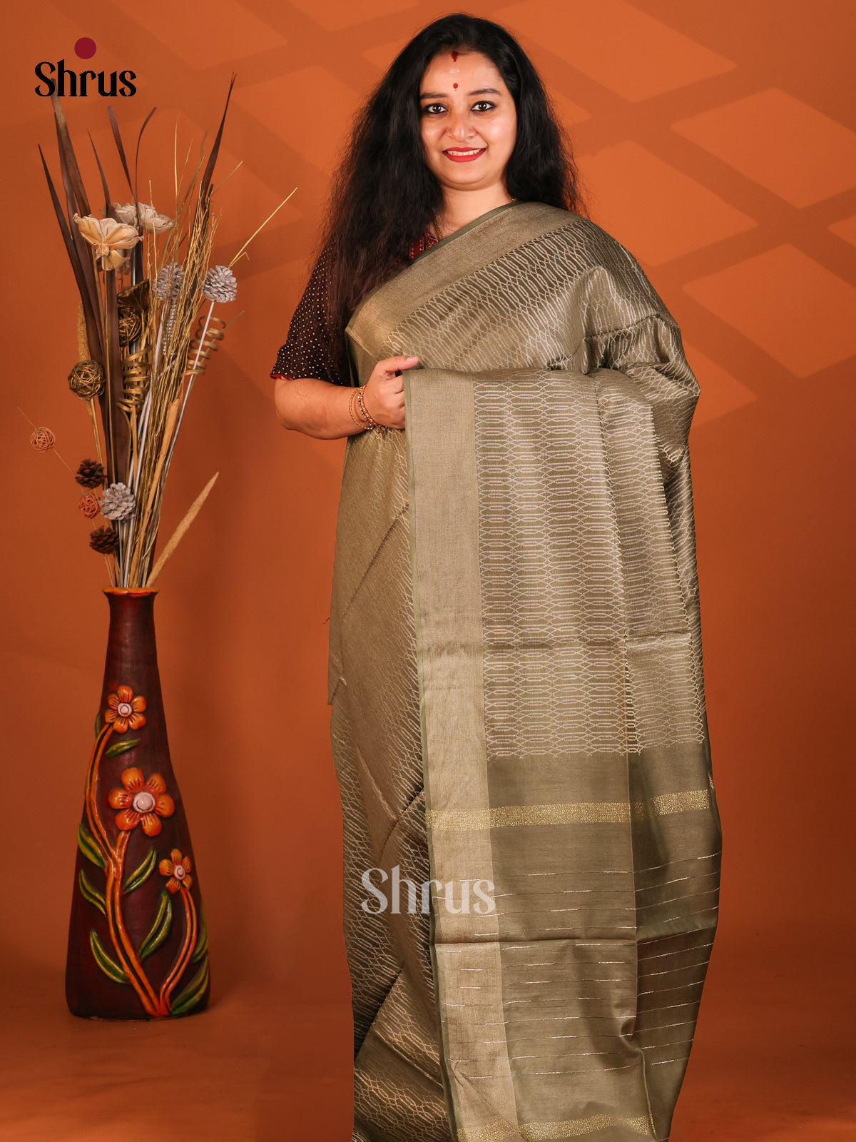 Chutney Green - Semi Tussar Saree - Shop on Shrus.com