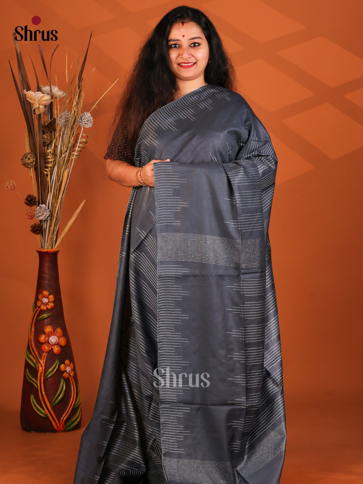 Elephant Black- Semi Tussar Saree - Shop on Shrus.com