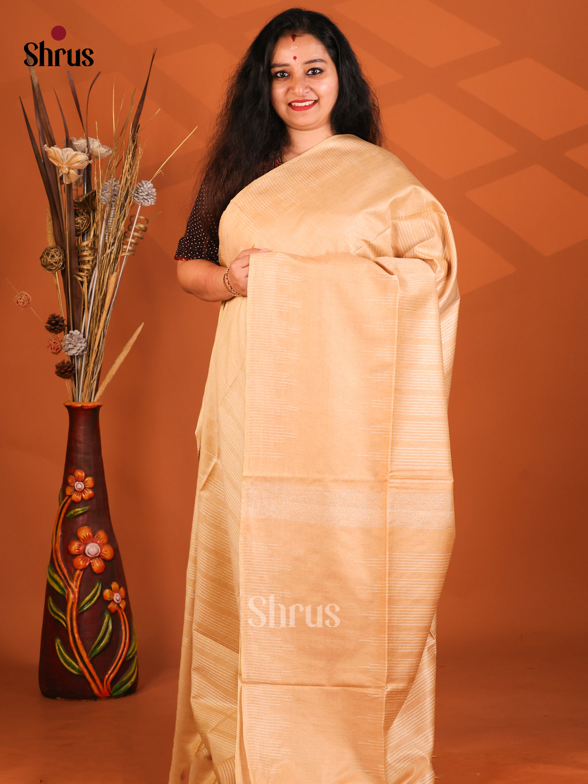 Peach- Semi Tussar Saree - Shop on Shrus.com
