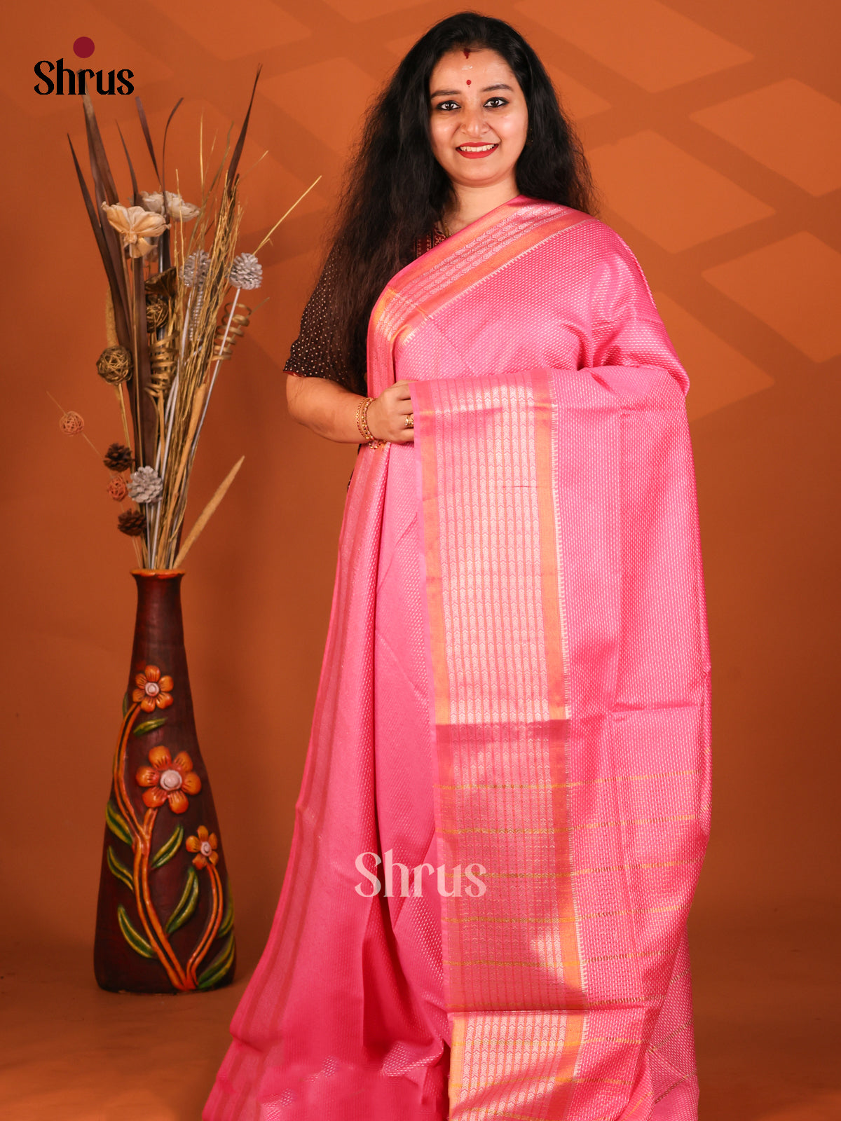 Pink - Semi Tussar Saree - Shop on Shrus.com