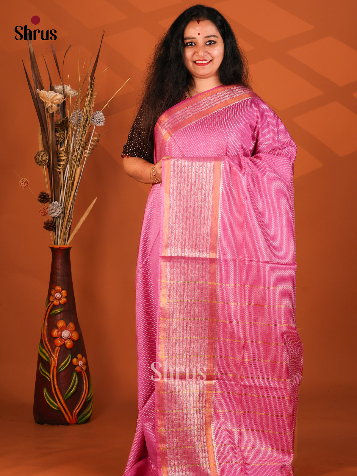 Pink - Semi Tussar Saree - Shop on Shrus.com