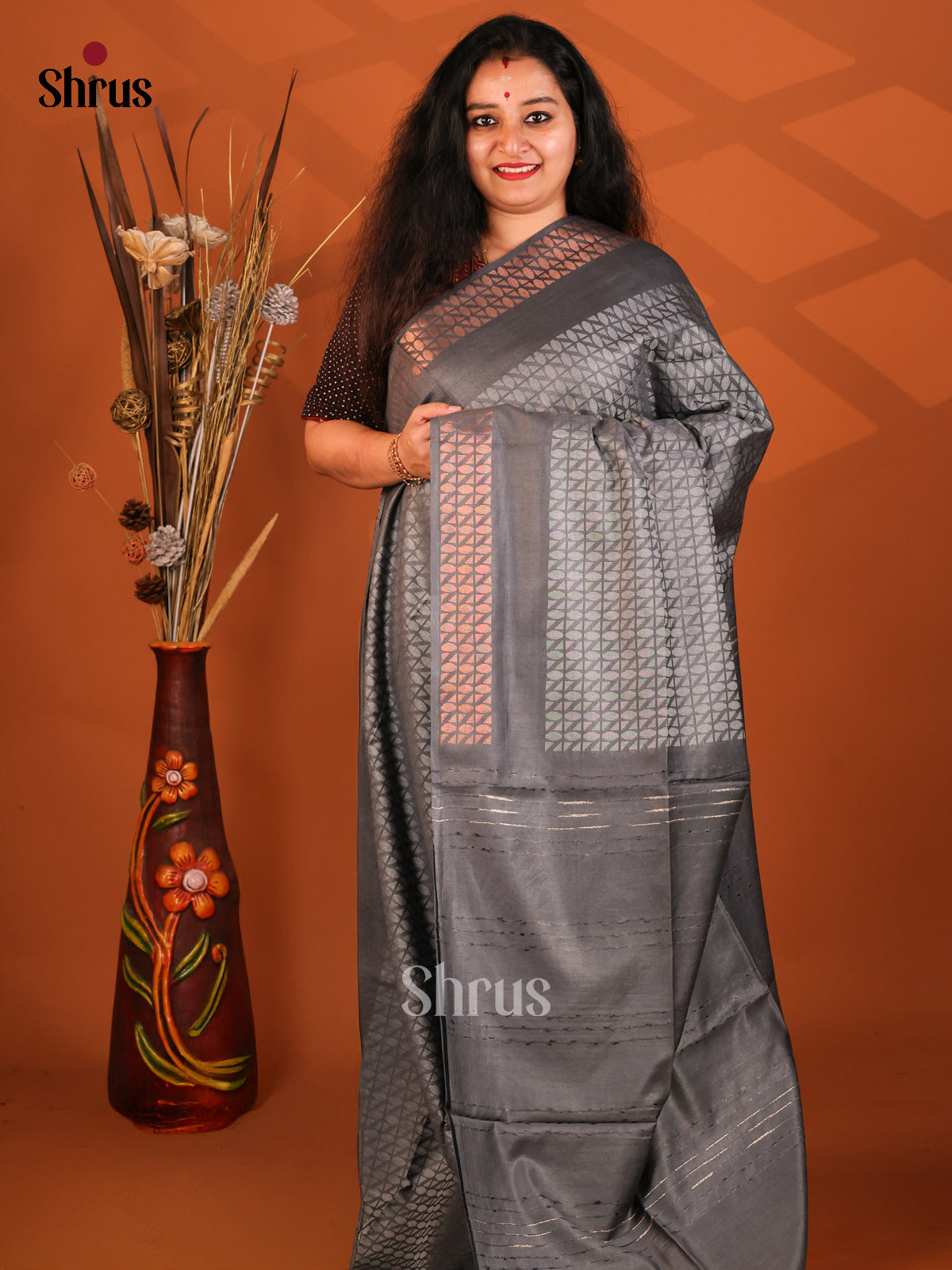 Grey - Semi Tussar Saree - Shop on Shrus.com