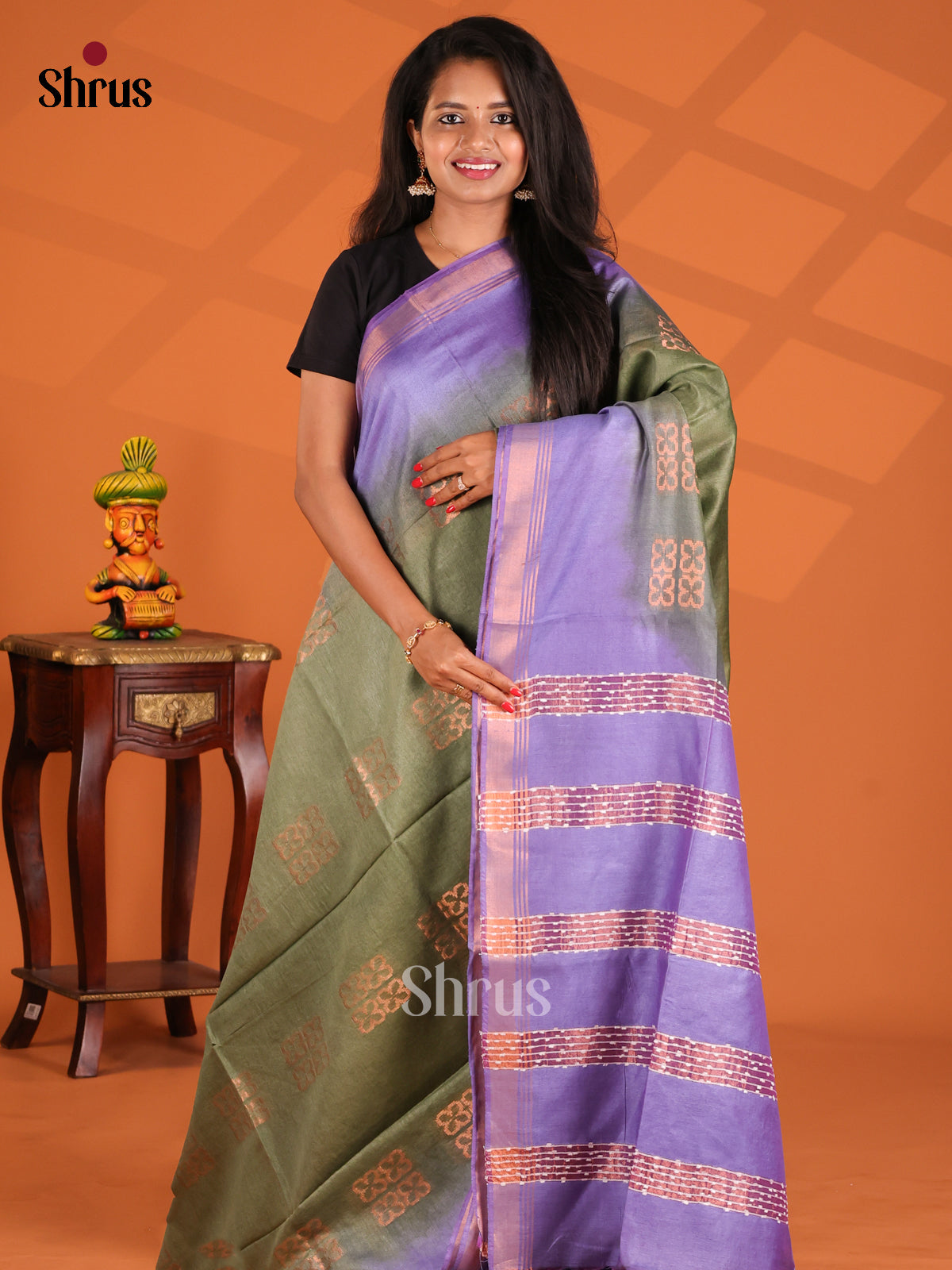 Green & Lavender- Semi Tussar Saree - Shop on Shrus.com