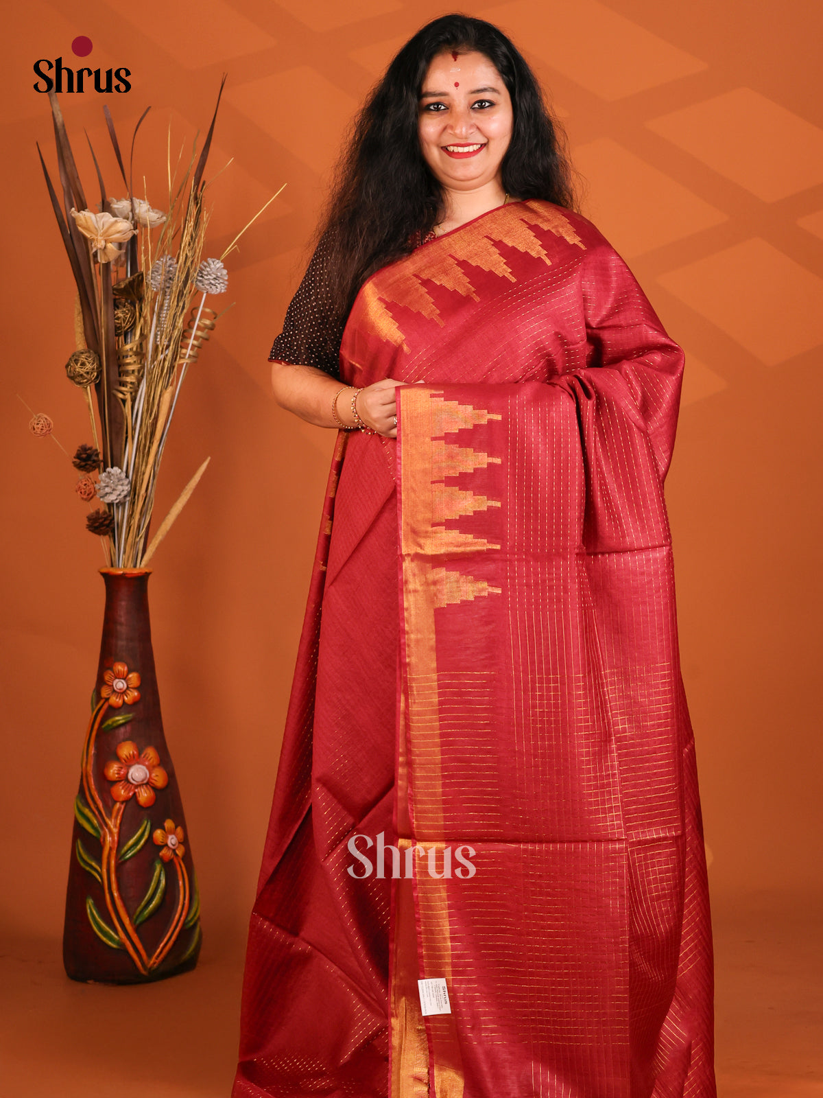 Red - Semi Tussar Saree - Shop on Shrus.com