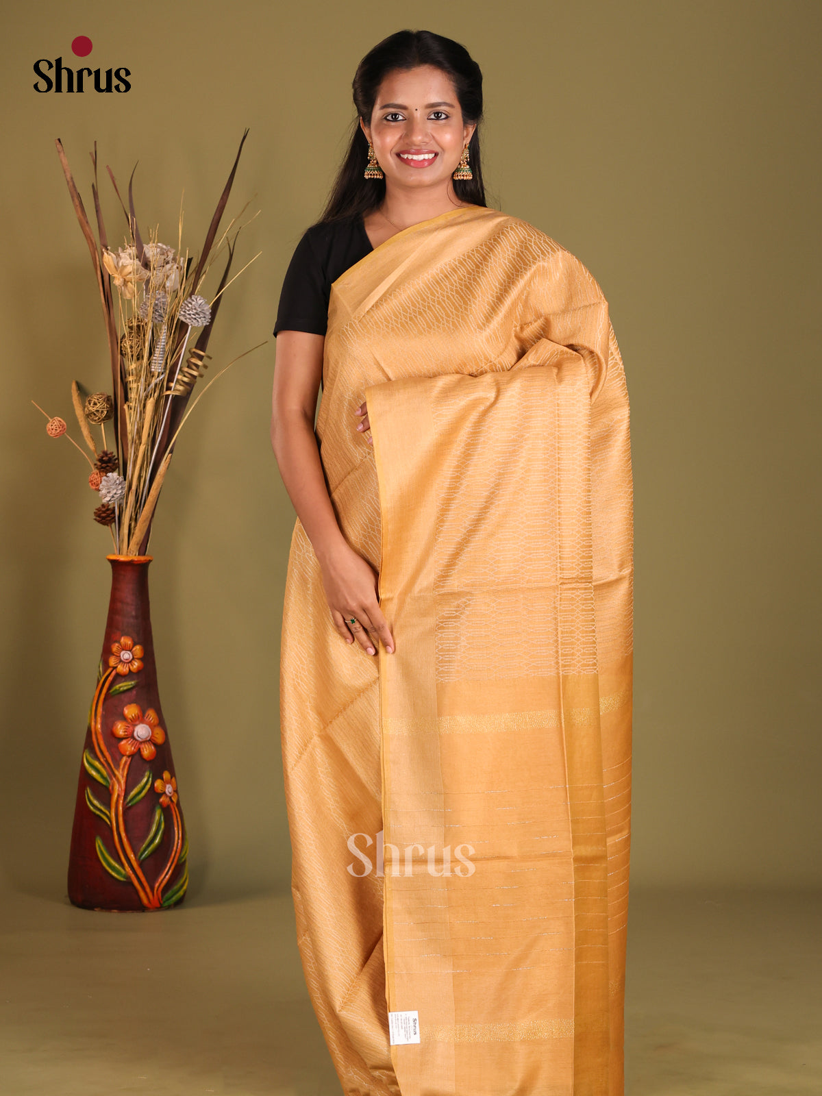 Peach - Semi Tussar saree - Shop on Shrus.com