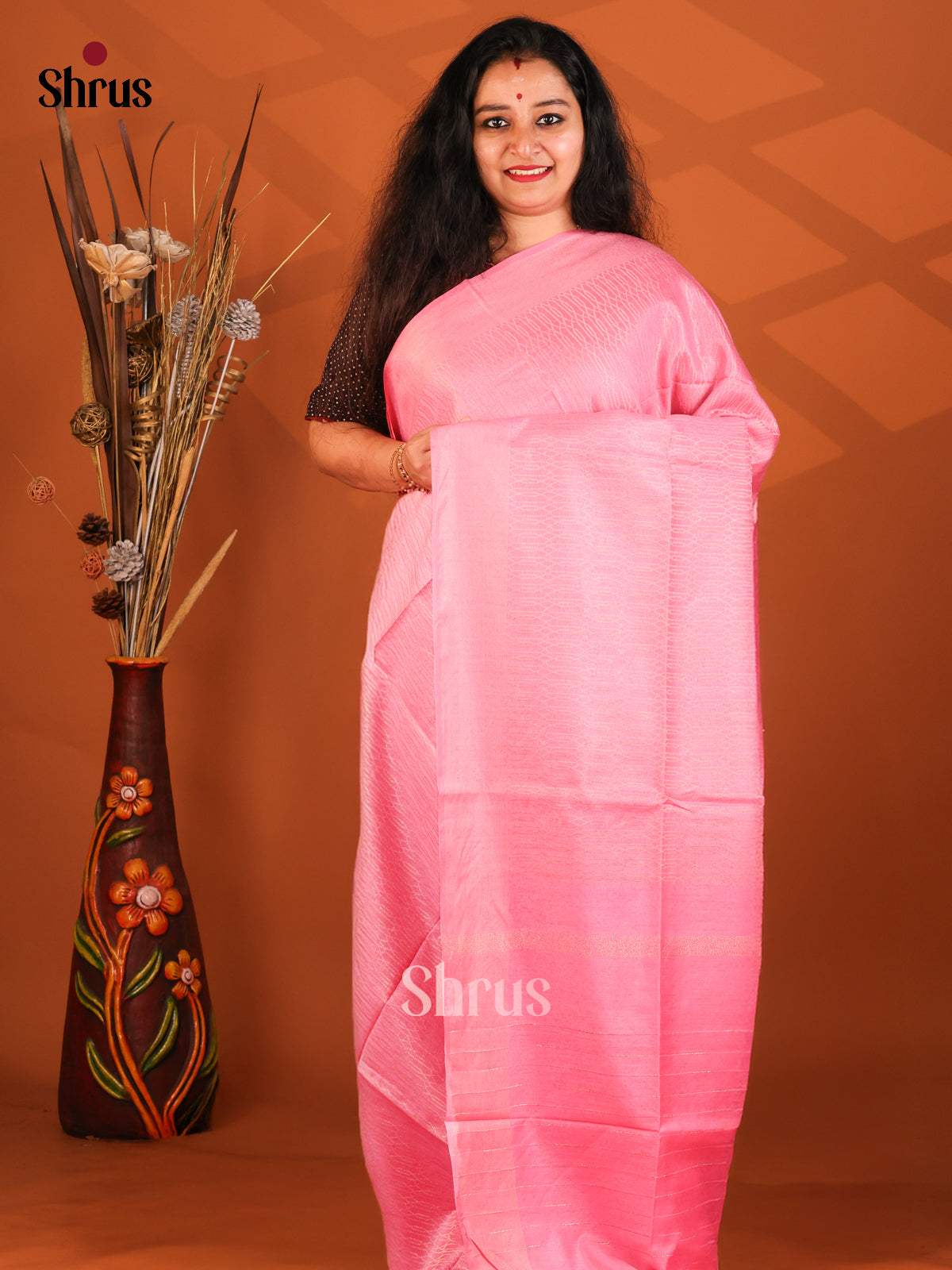 Pink- Semi Tussar Saree - Shop on Shrus.com