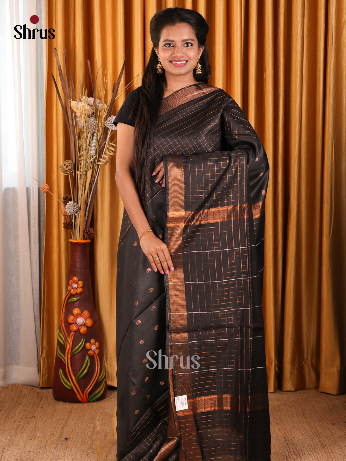 Black - Semi Tussar Saree - Shop on Shrus.com