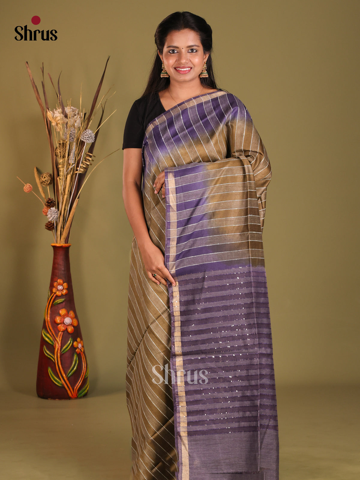 Chutney Green & Purple - Semi Tussar saree - Shop on Shrus.com