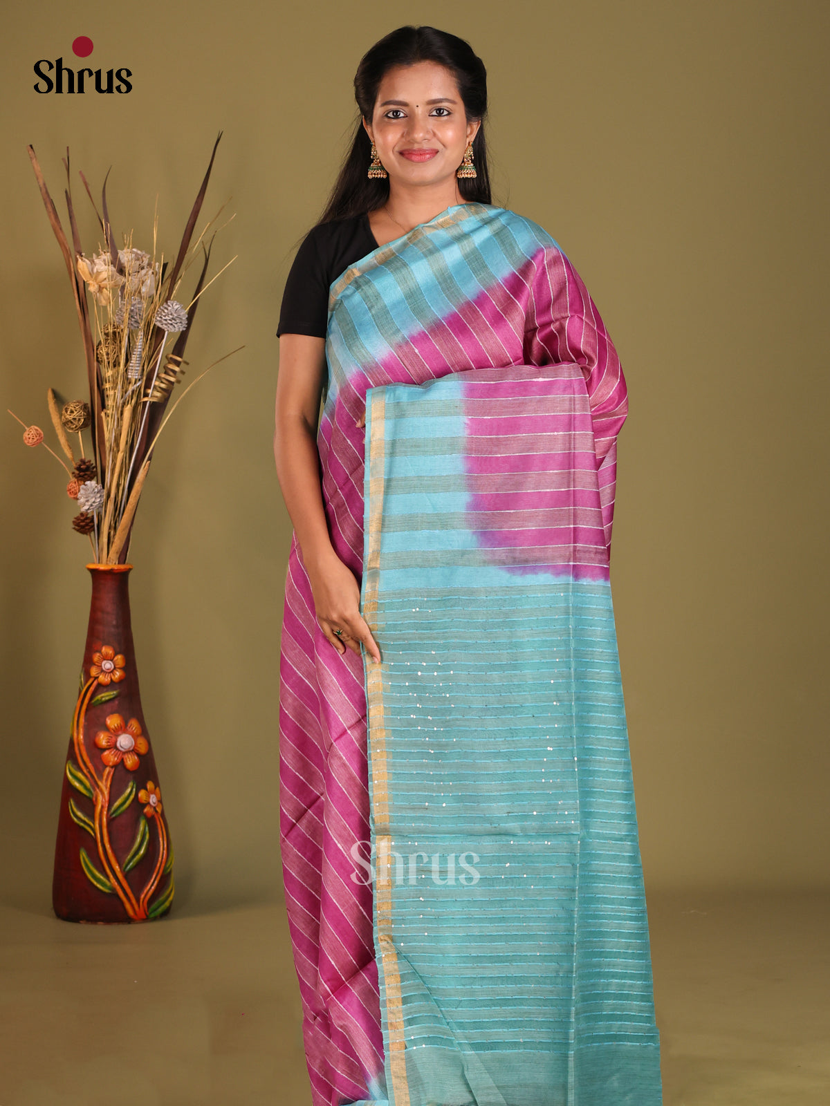 Purple & Blue - Semi Tussar saree - Shop on Shrus.com