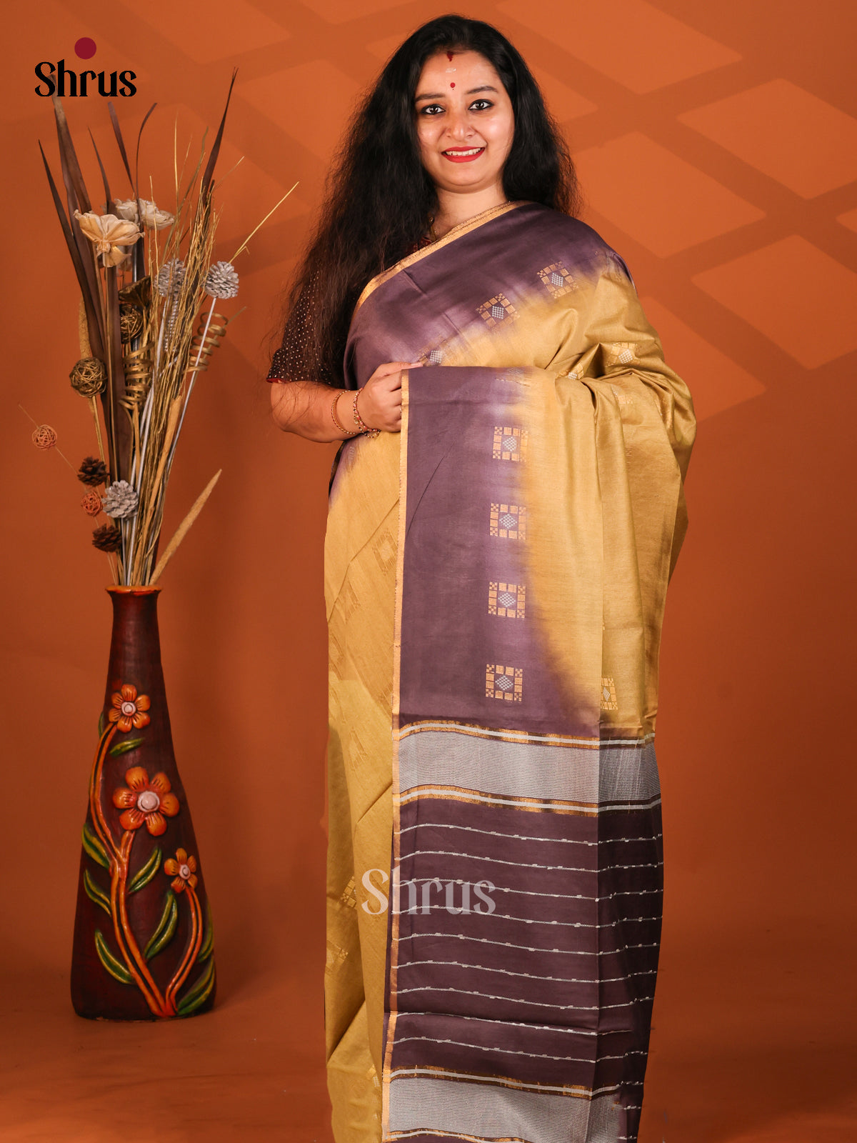 Beige & Brown- Semi Tussar Saree - Shop on Shrus.com