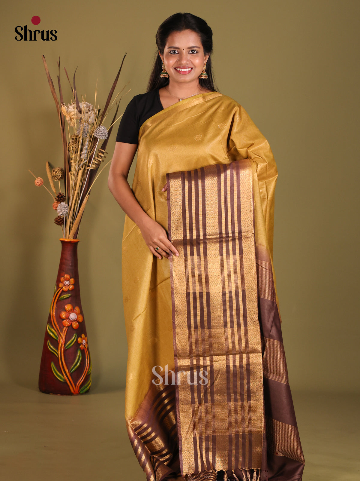 Chikoo & Brown- Semi Tussar saree - Shop on Shrus.com