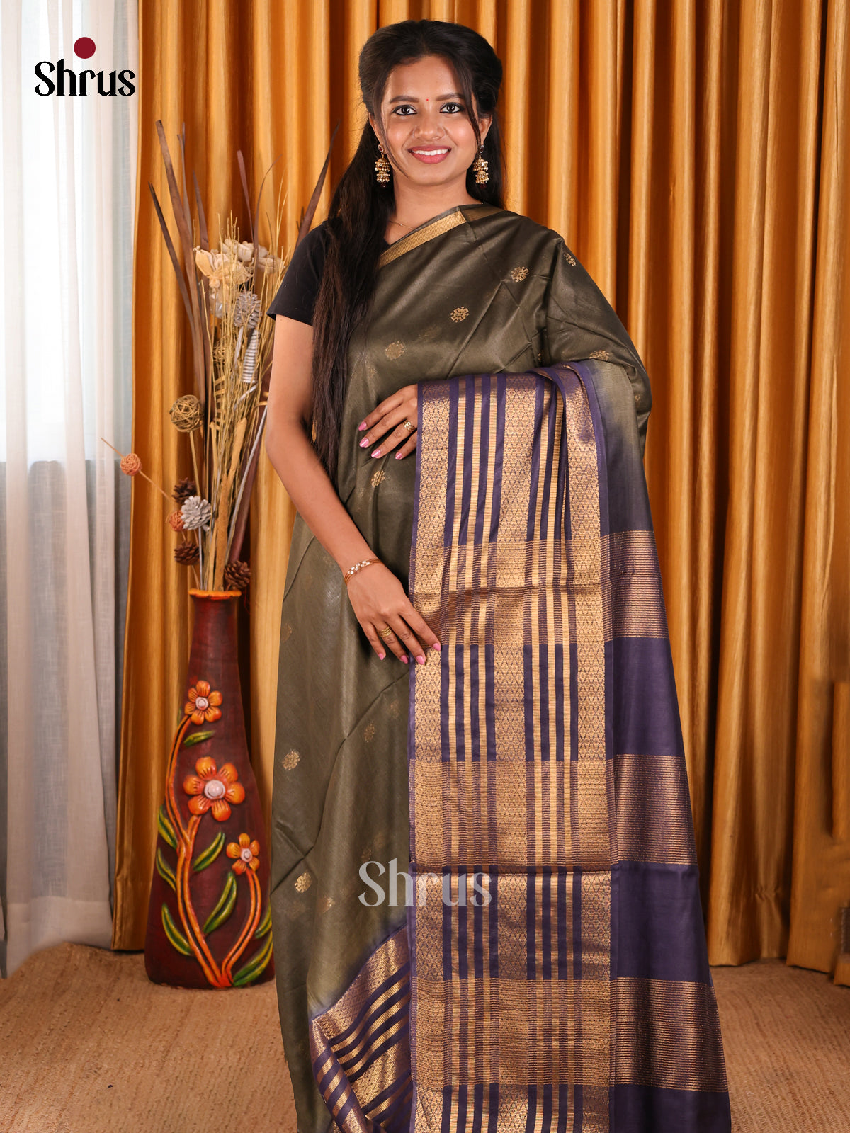 Green & Blue- Semi Tussar Saree - Shop on Shrus.com
