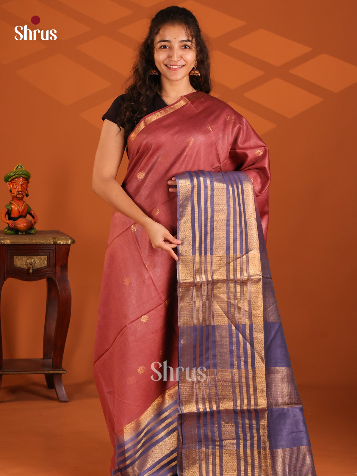 Brown & Blue - Semi Tussar Saree - Shop on Shrus.com