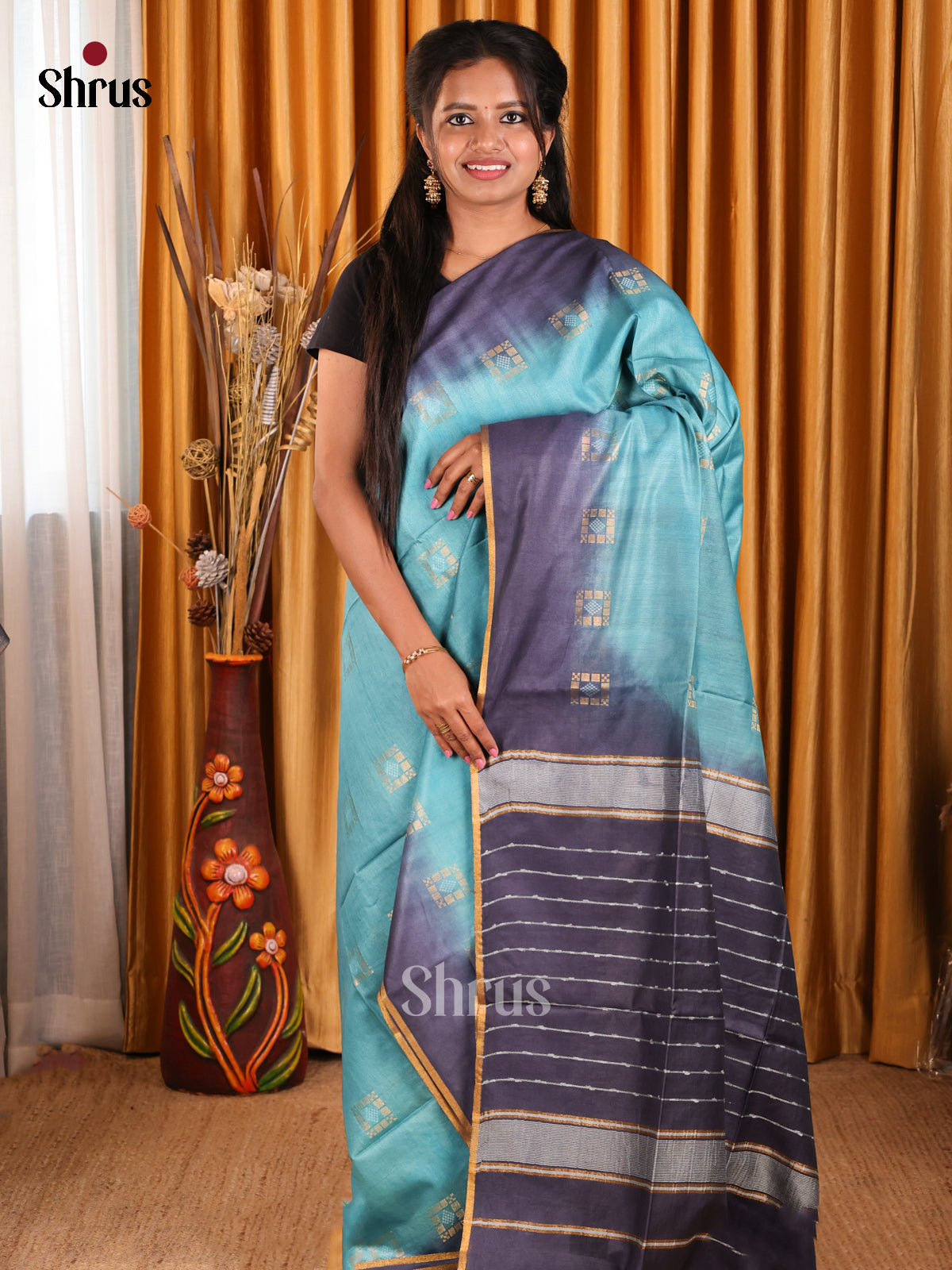 Light Blue & Blue- Semi Tussar Saree - Shop on Shrus.com