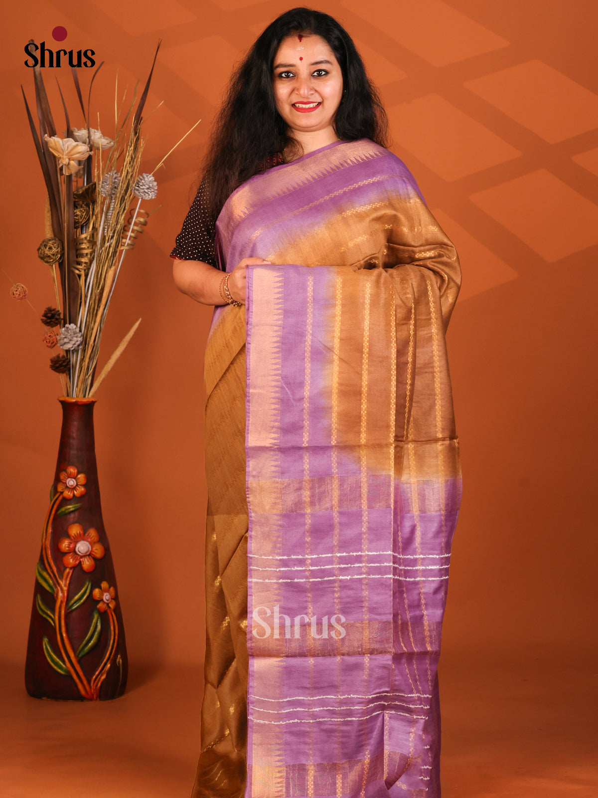 Brown & Purple - Semi Tussar Saree - Shop on Shrus.com