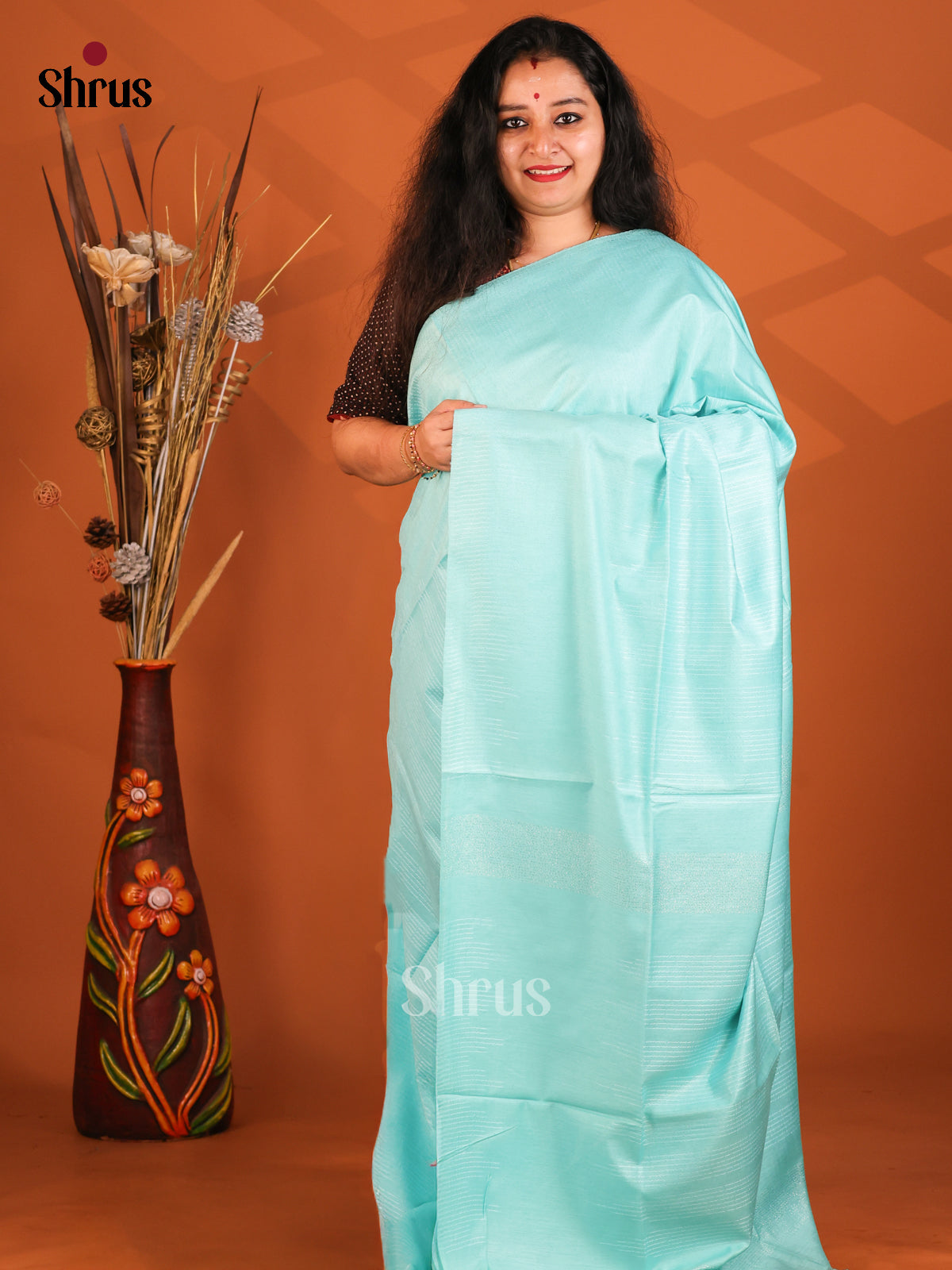 Pastel Blue - Semi Tussar Saree - Shop on Shrus.com