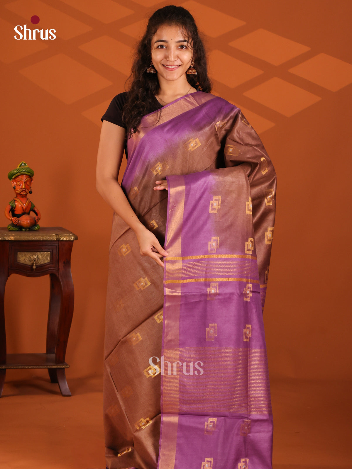 Brown & Purple- Semi Tussar Saree - Shop on Shrus.com
