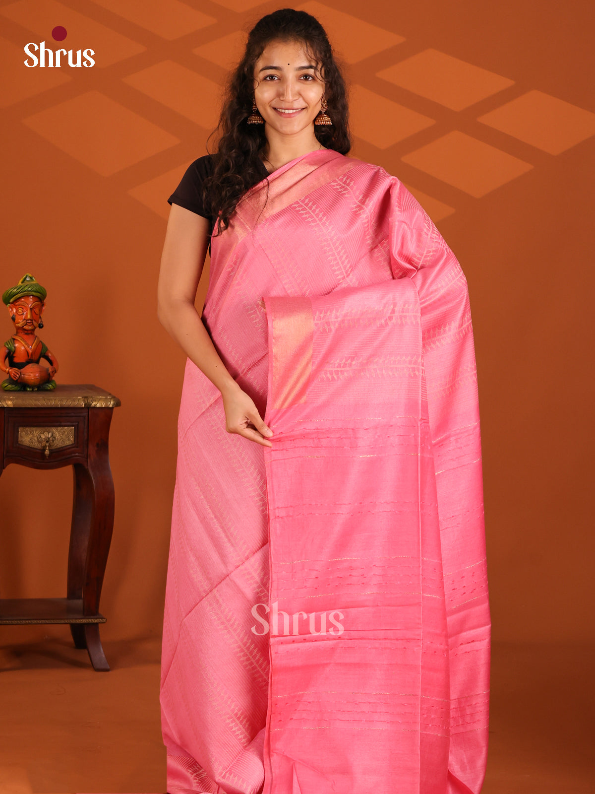 Pink - Semi Tussar Saree - Shop on Shrus.com