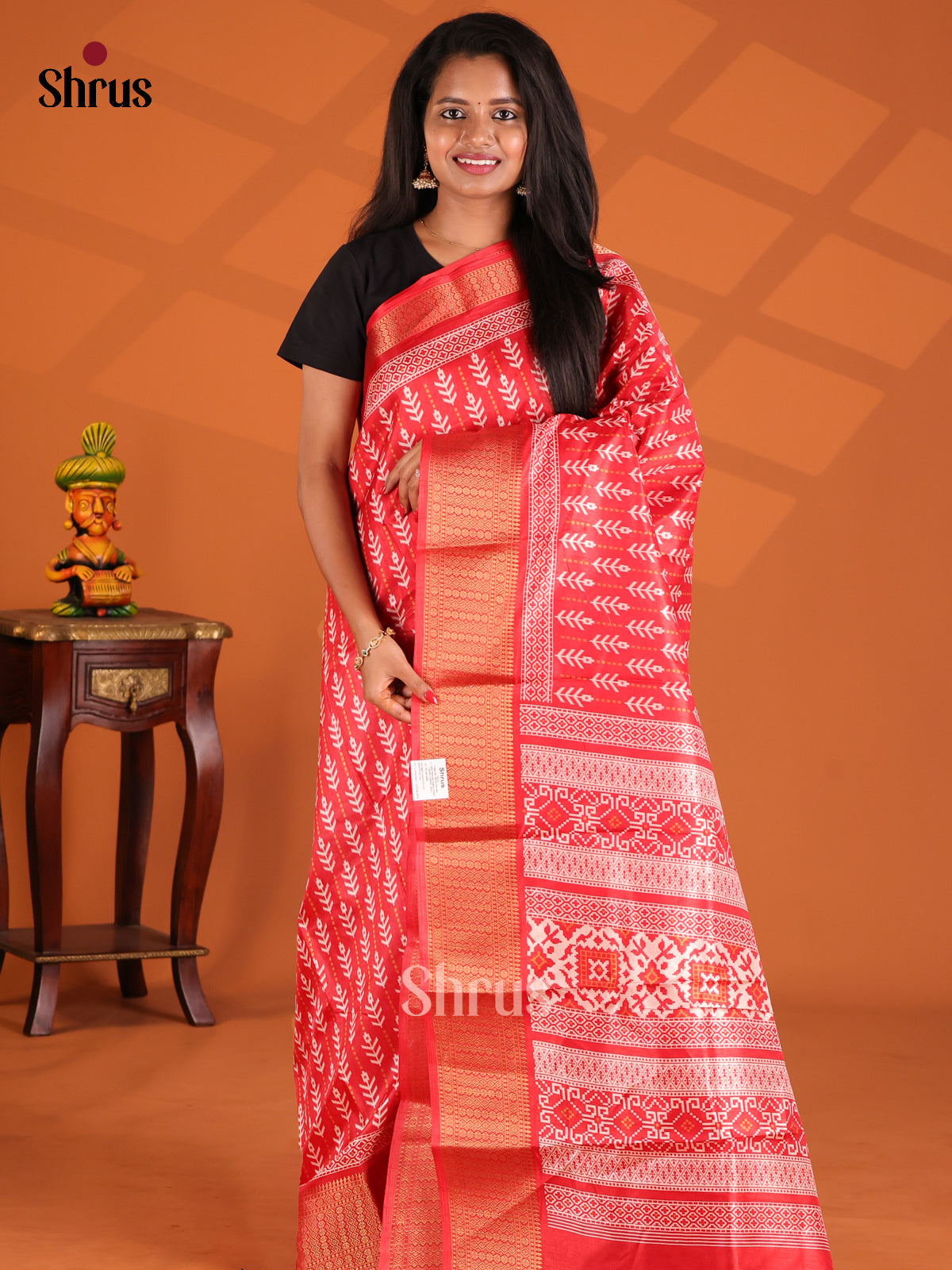 Red - Semi Crepe Saree - Shop on Shrus.com