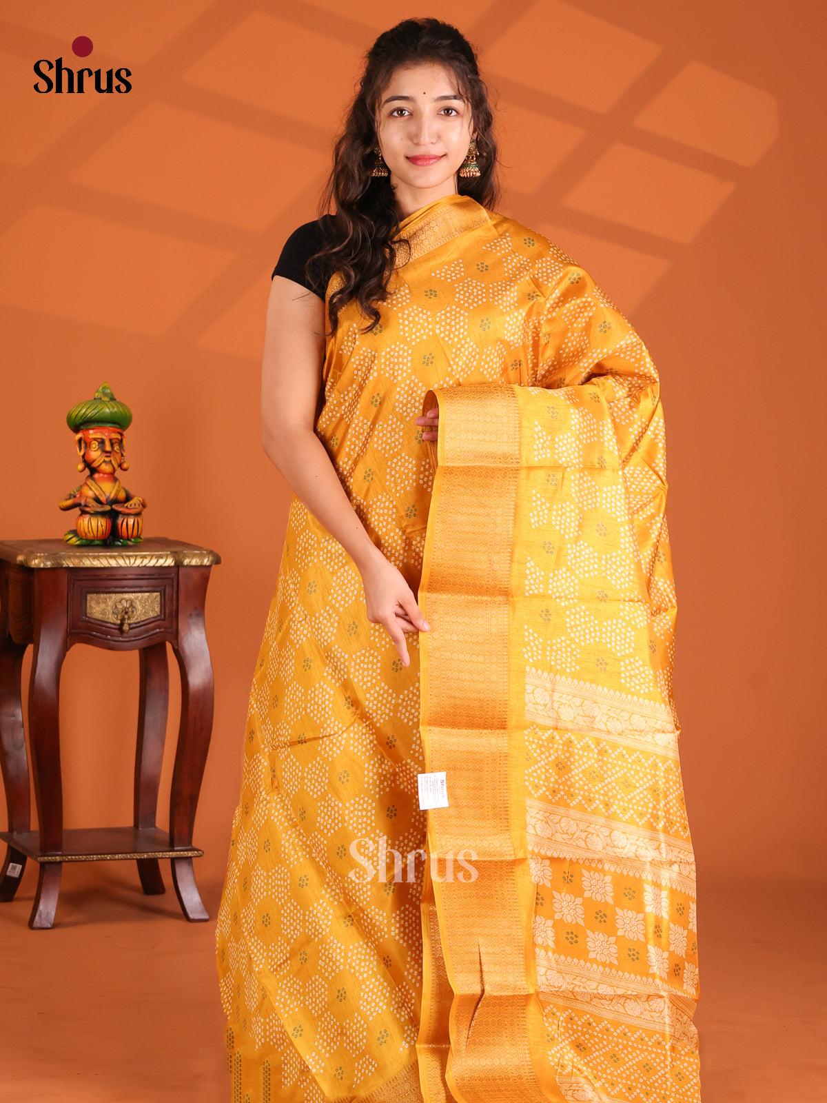 Mustard - Semi Crepe Saree - Shop on Shrus.com