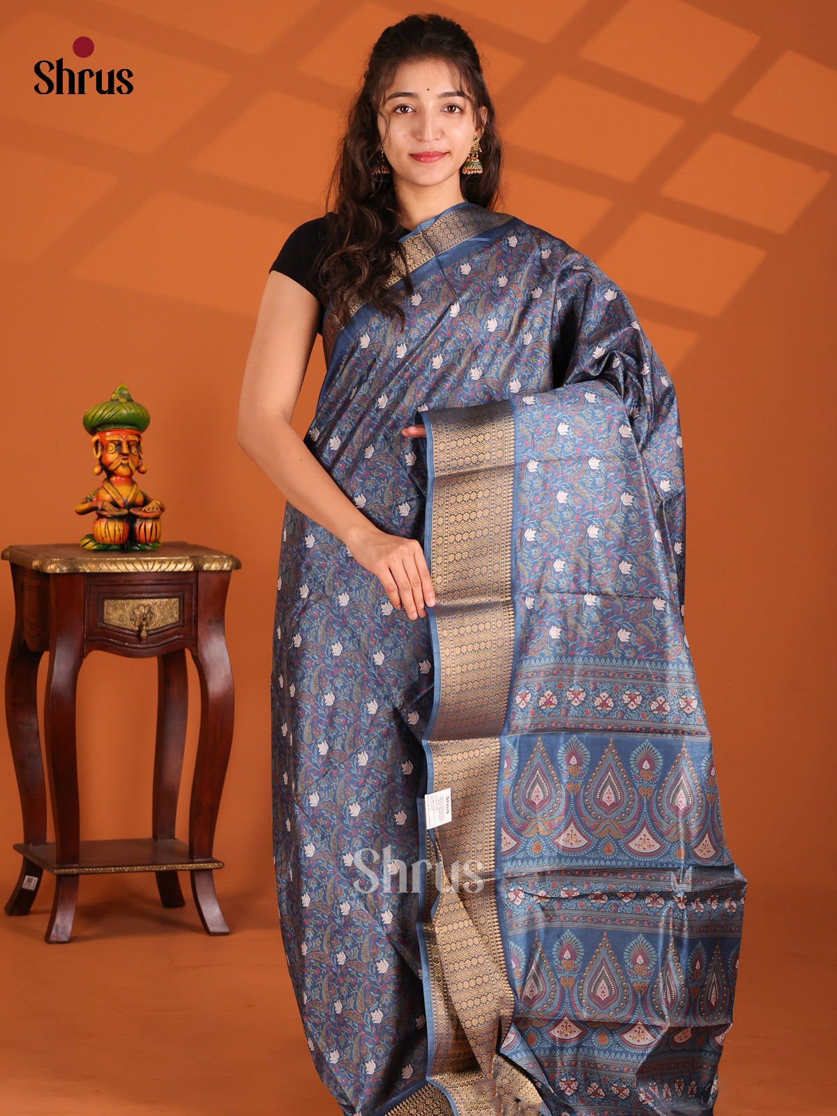 Blue - Semi Crepe Saree - Shop on Shrus.com