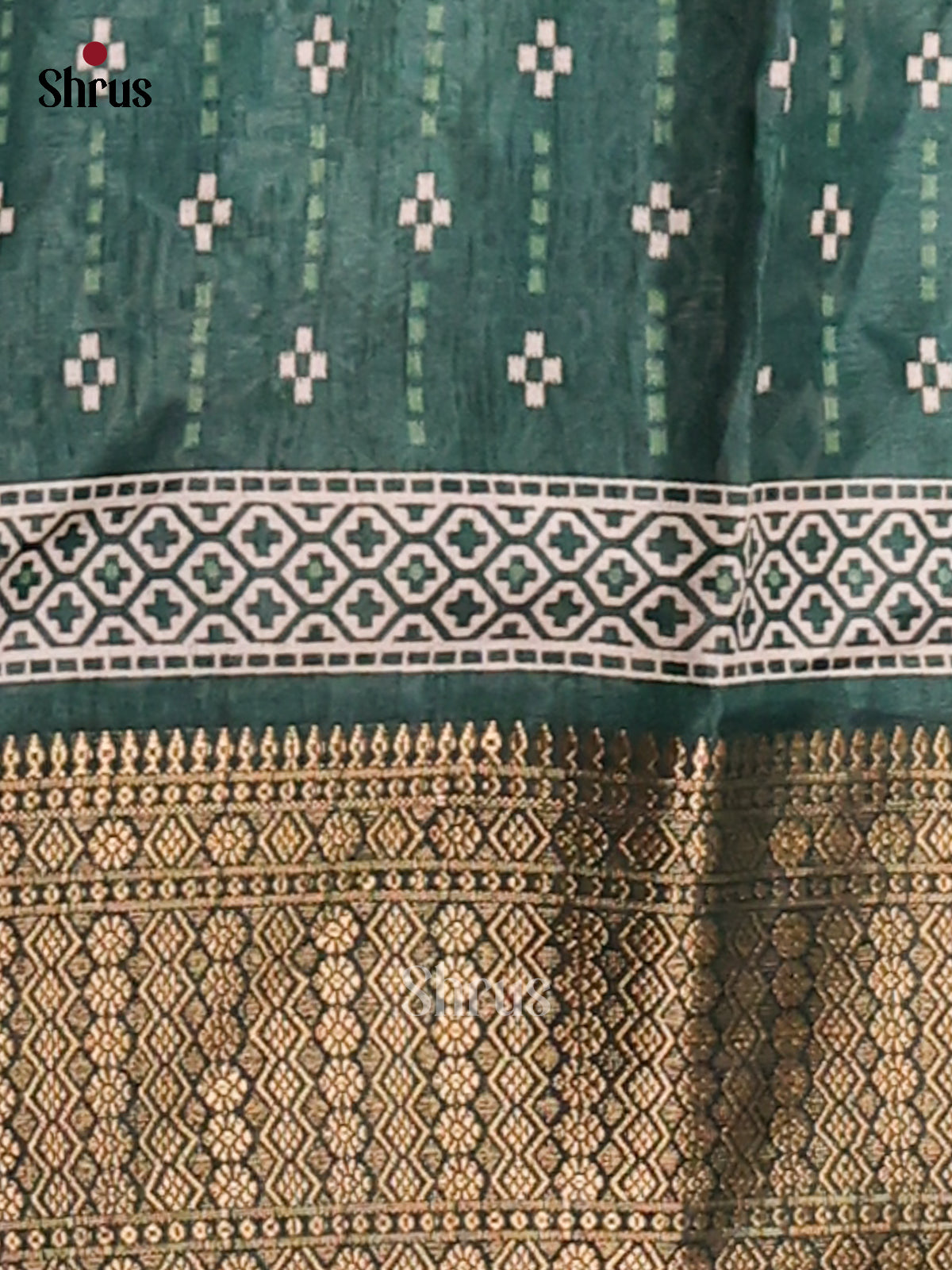 Dark Green - Semi Crepe Saree - Shop on Shrus.com