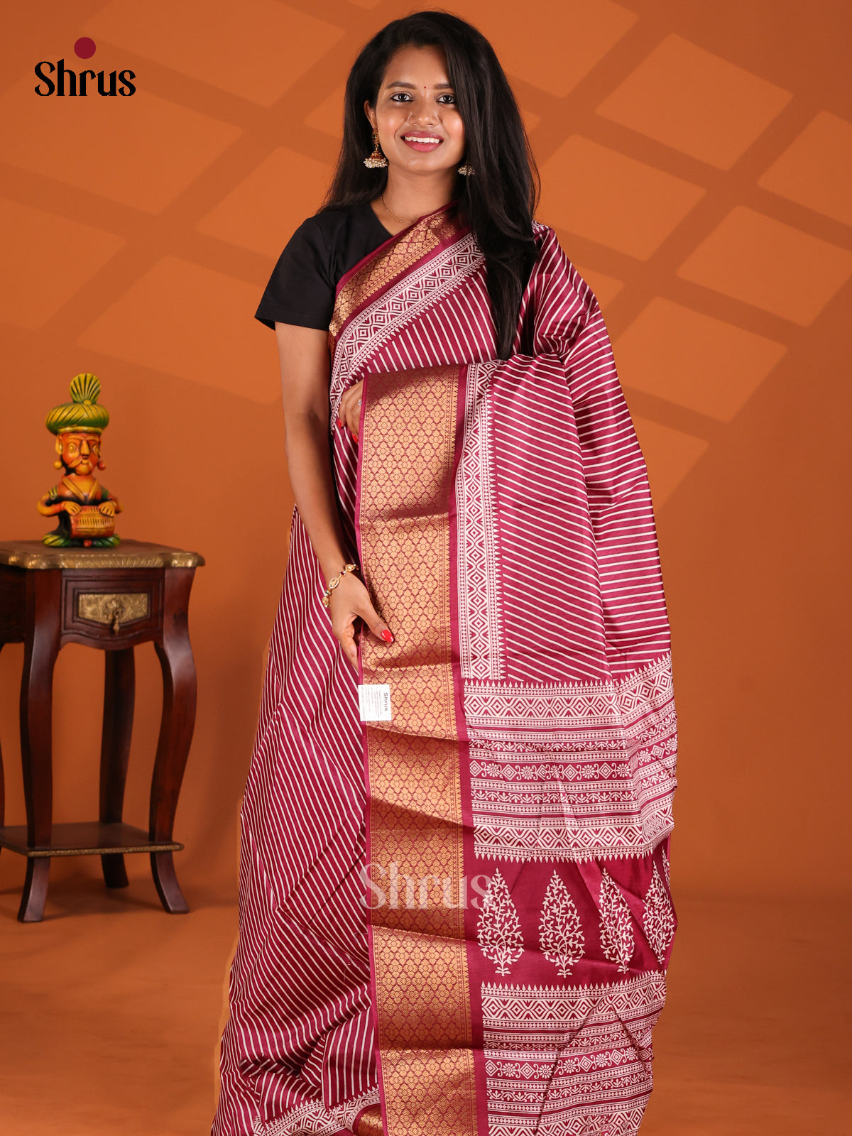 Maroon - Semi Crepe Saree - Shop on Shrus.com