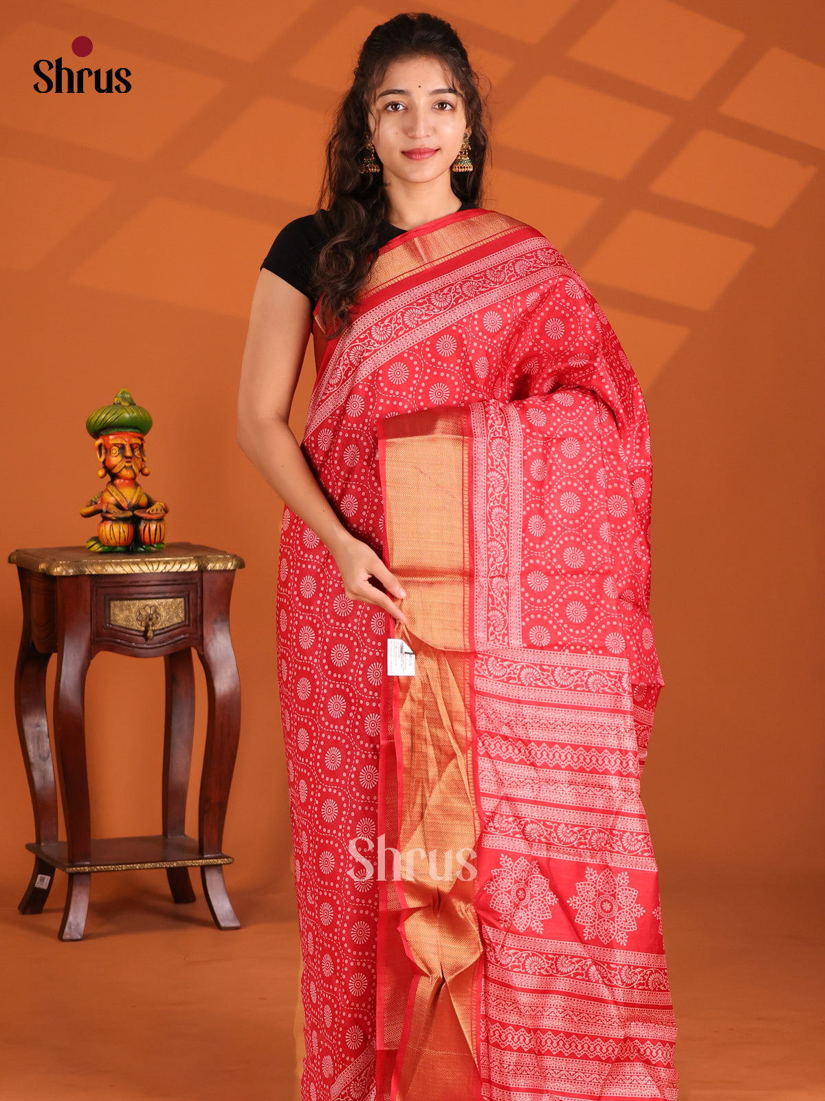 Red - Semi Crepe Saree - Shop on Shrus.com