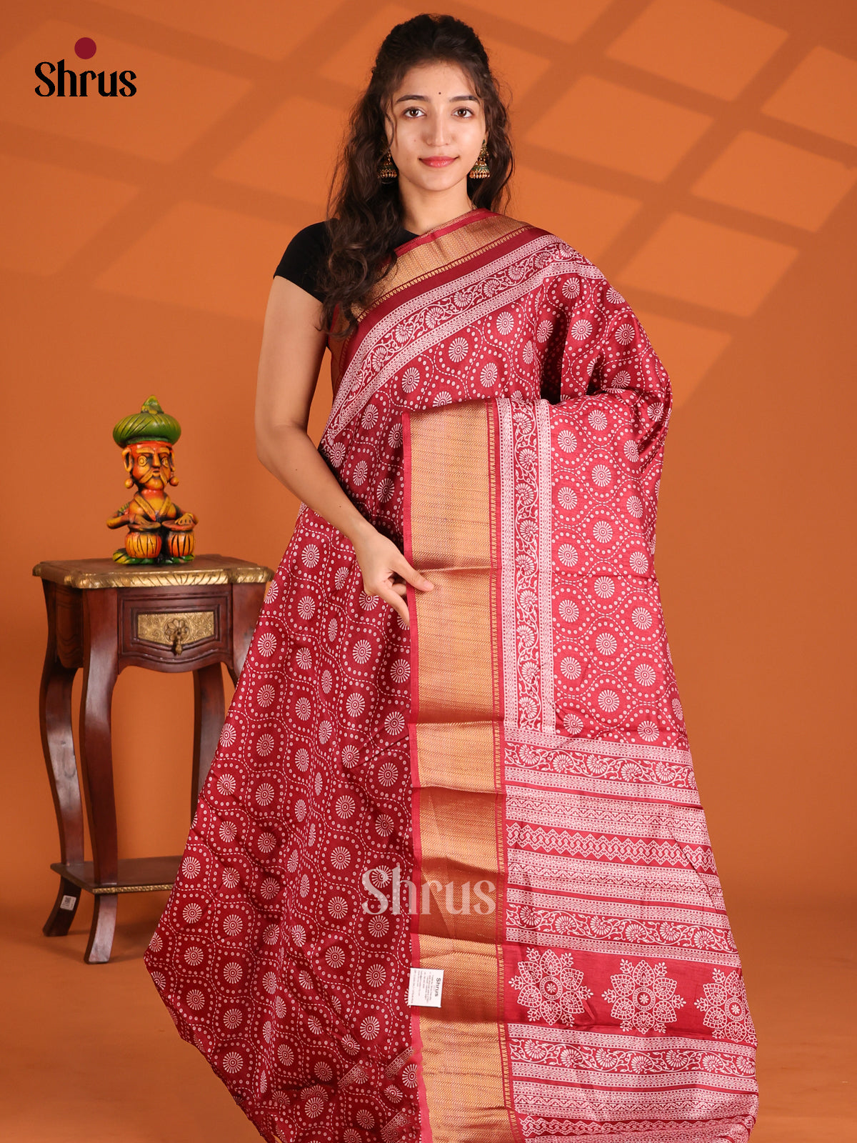 Red - Semi Crepe Saree - Shop on Shrus.com