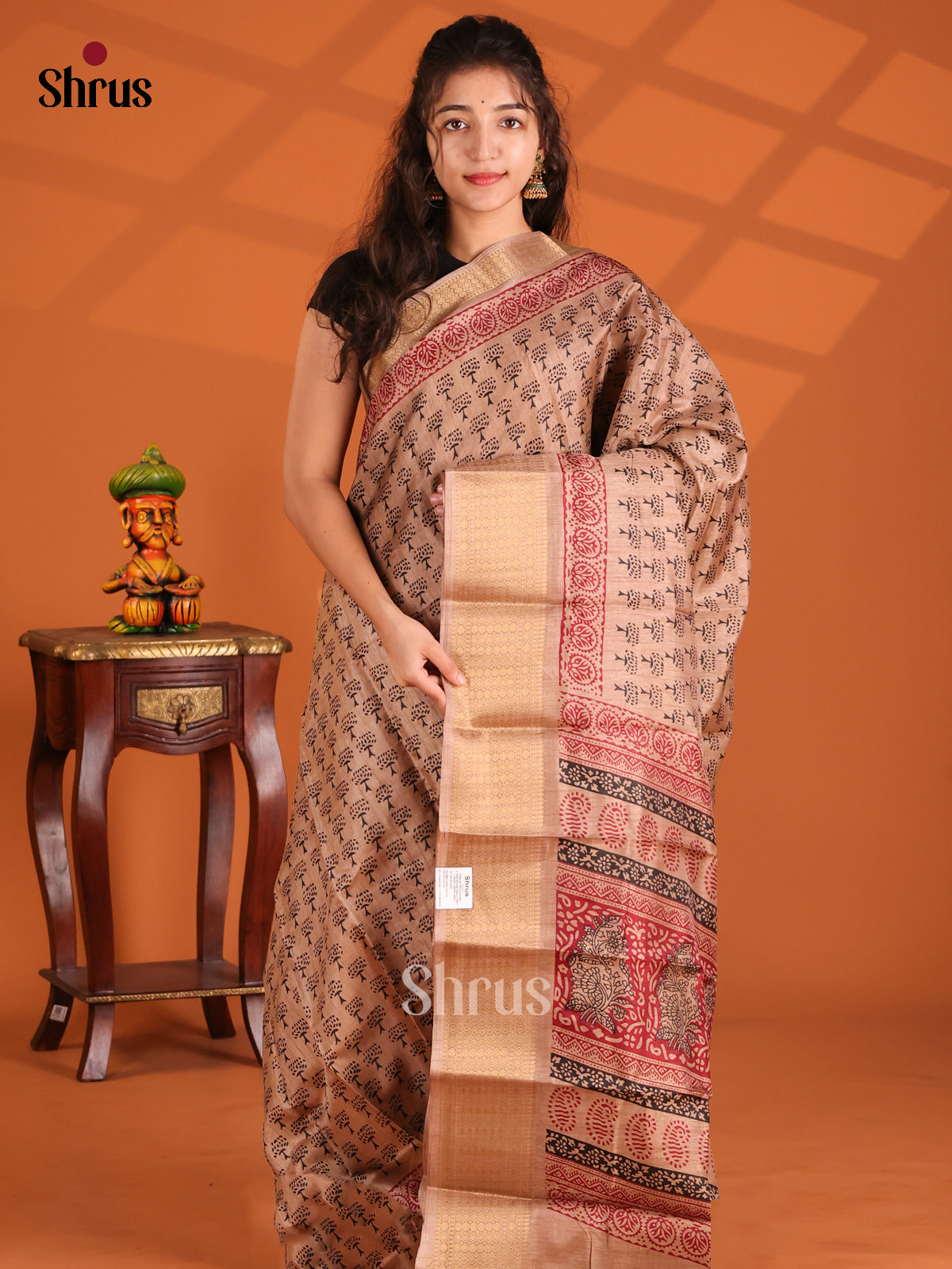 Brown - Semi Crepe Saree - Shop on Shrus.com